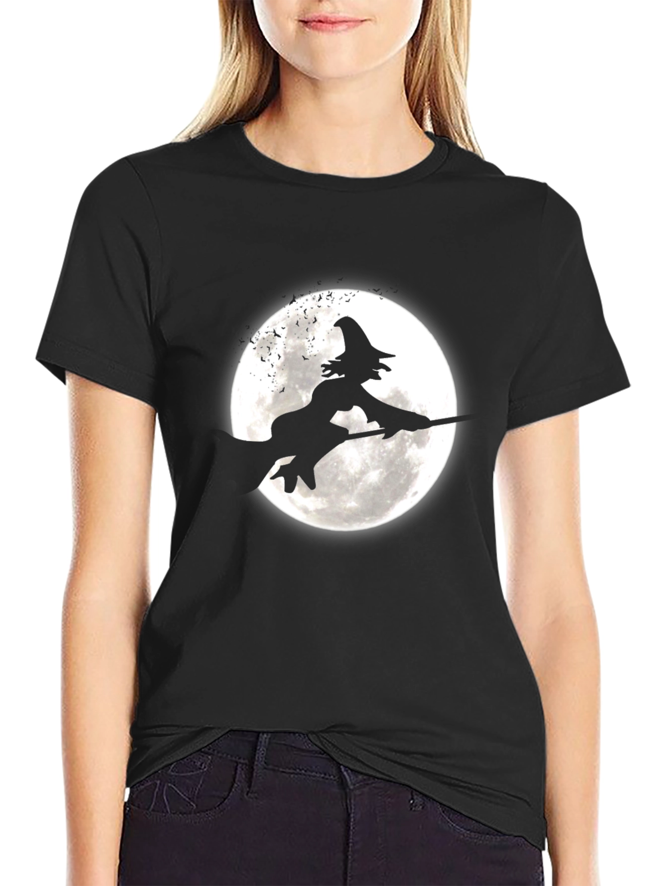 Witch on Broomstick Graphic Tee - Halloween Shirt