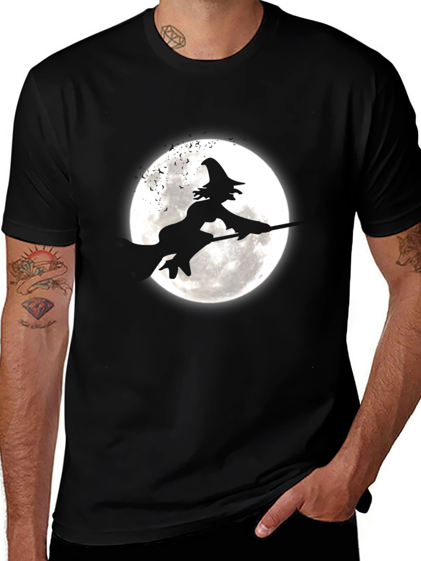 Witch on Broomstick Graphic Tee - Halloween Shirt