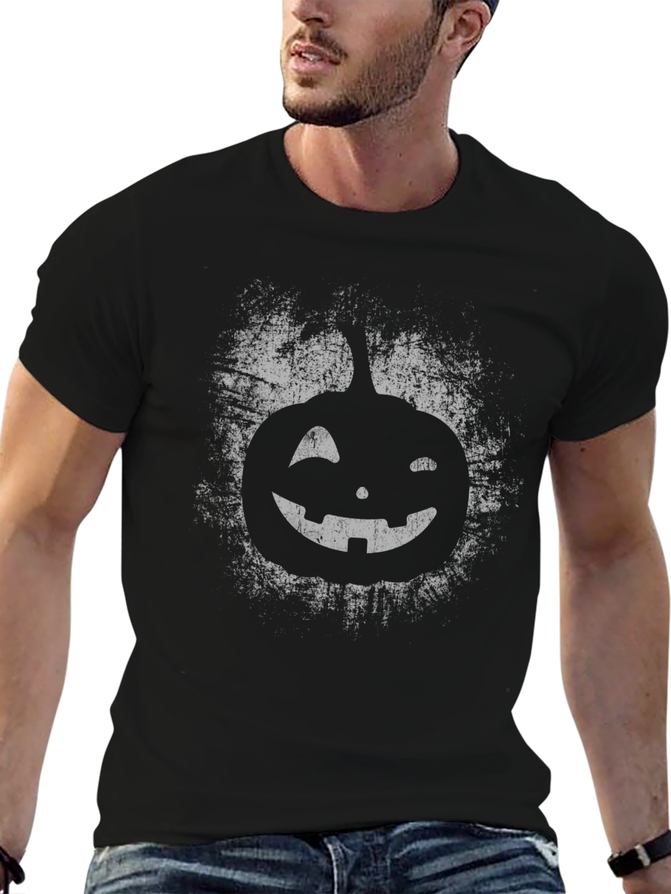 Halloween Pumpkin Graphic Tee - Distressed Print