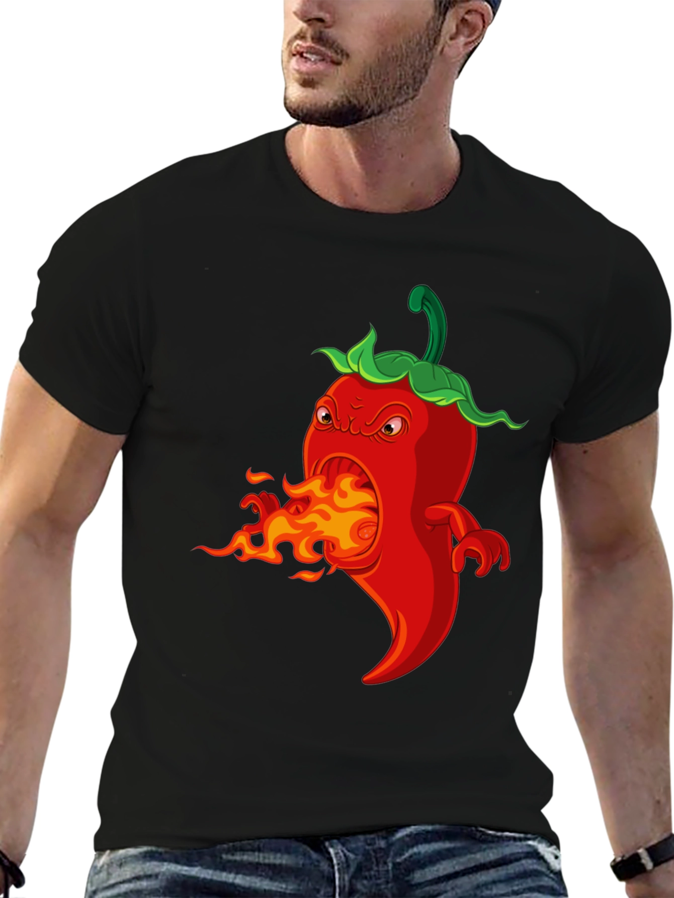 Spicy Red Pepper Cartoon Graphic T-Shirt