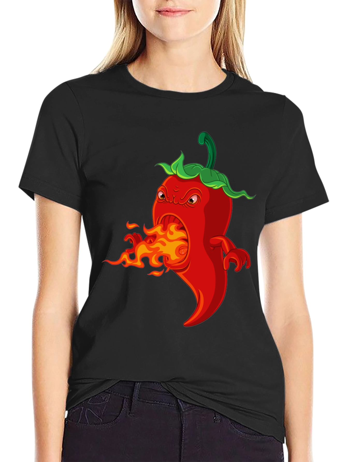 Spicy Red Pepper Cartoon Graphic T-Shirt