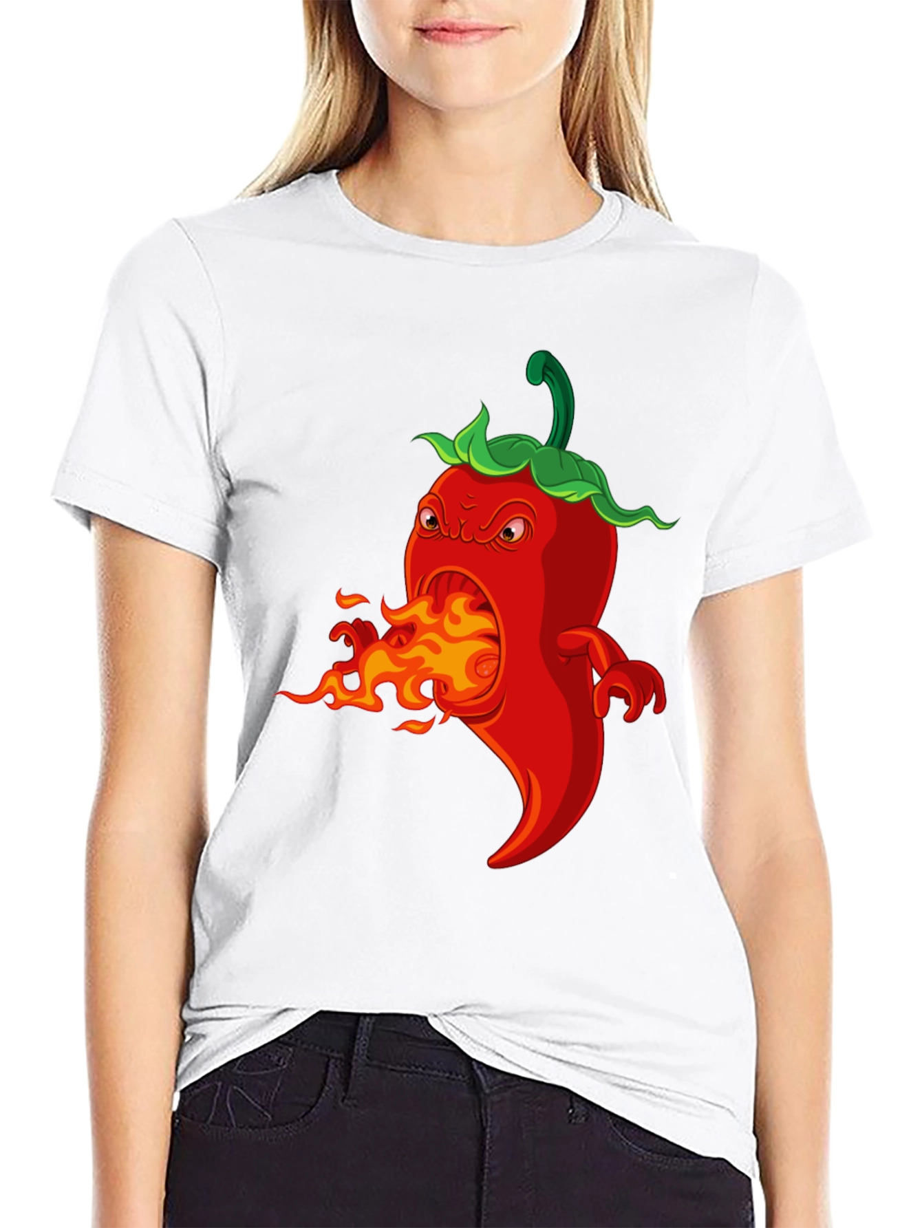 Spicy Red Pepper Cartoon Graphic T-Shirt