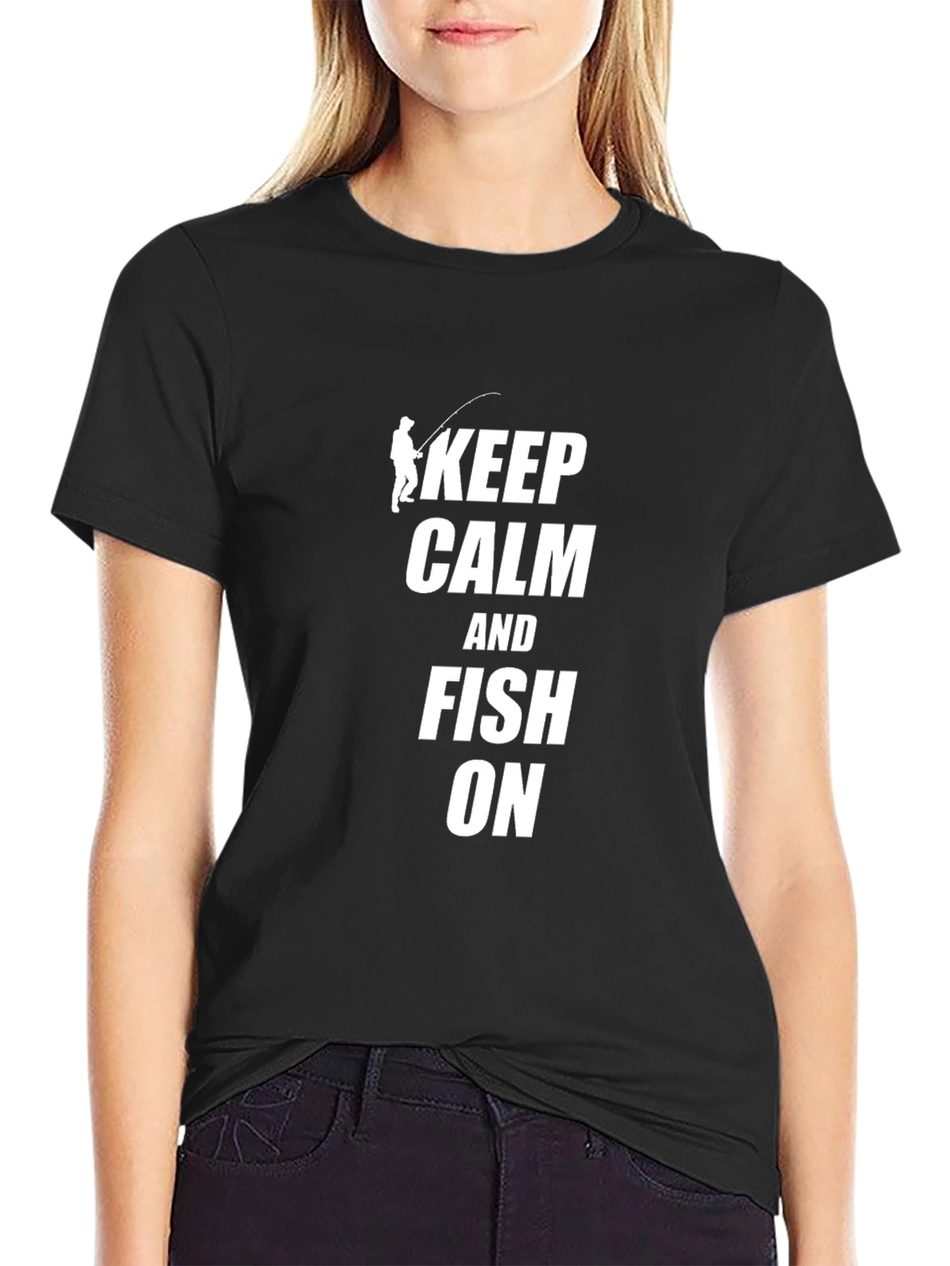 Keep Calm and Fish On Black T-Shirt