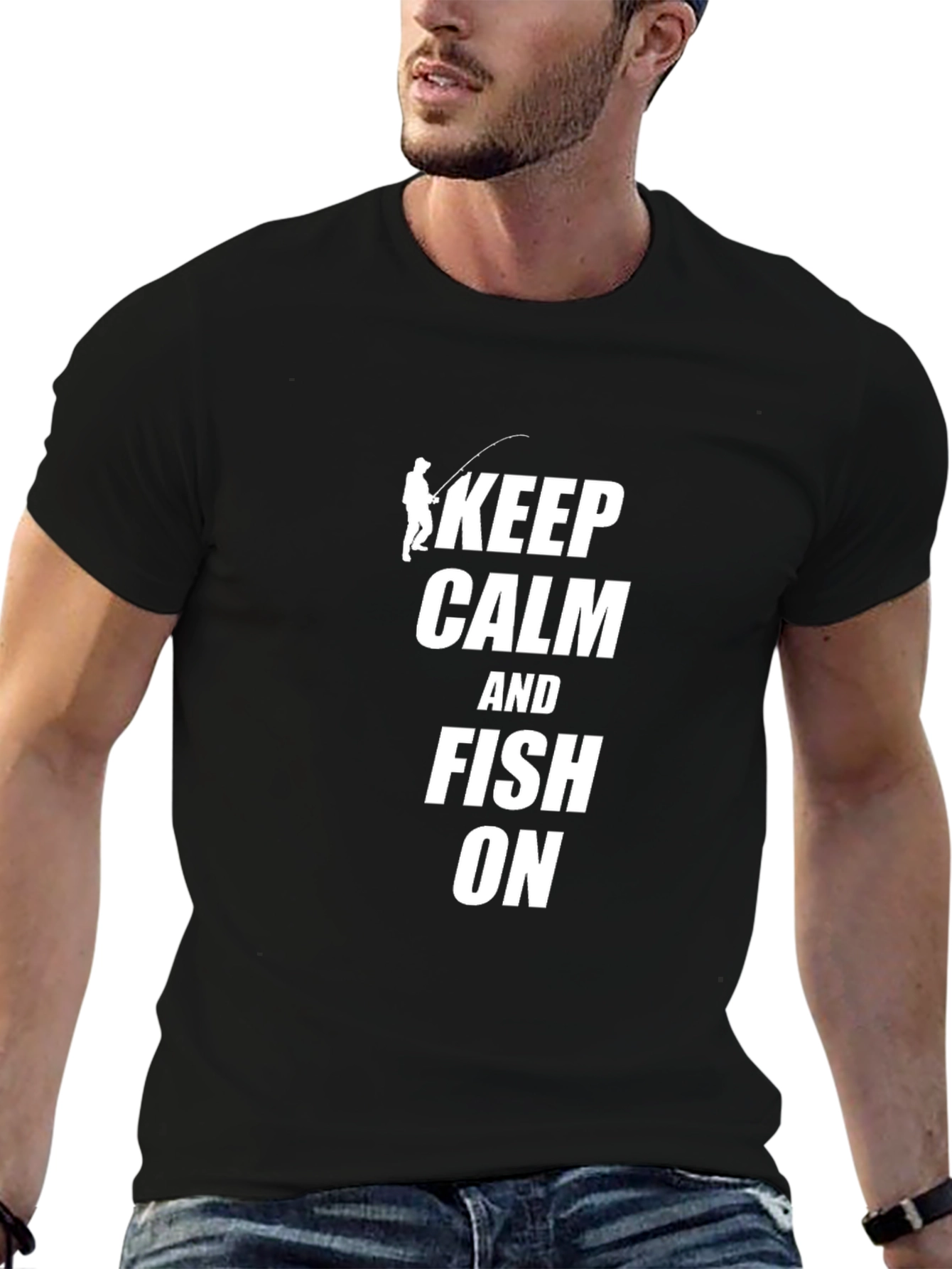 Keep Calm and Fish On Black T-Shirt
