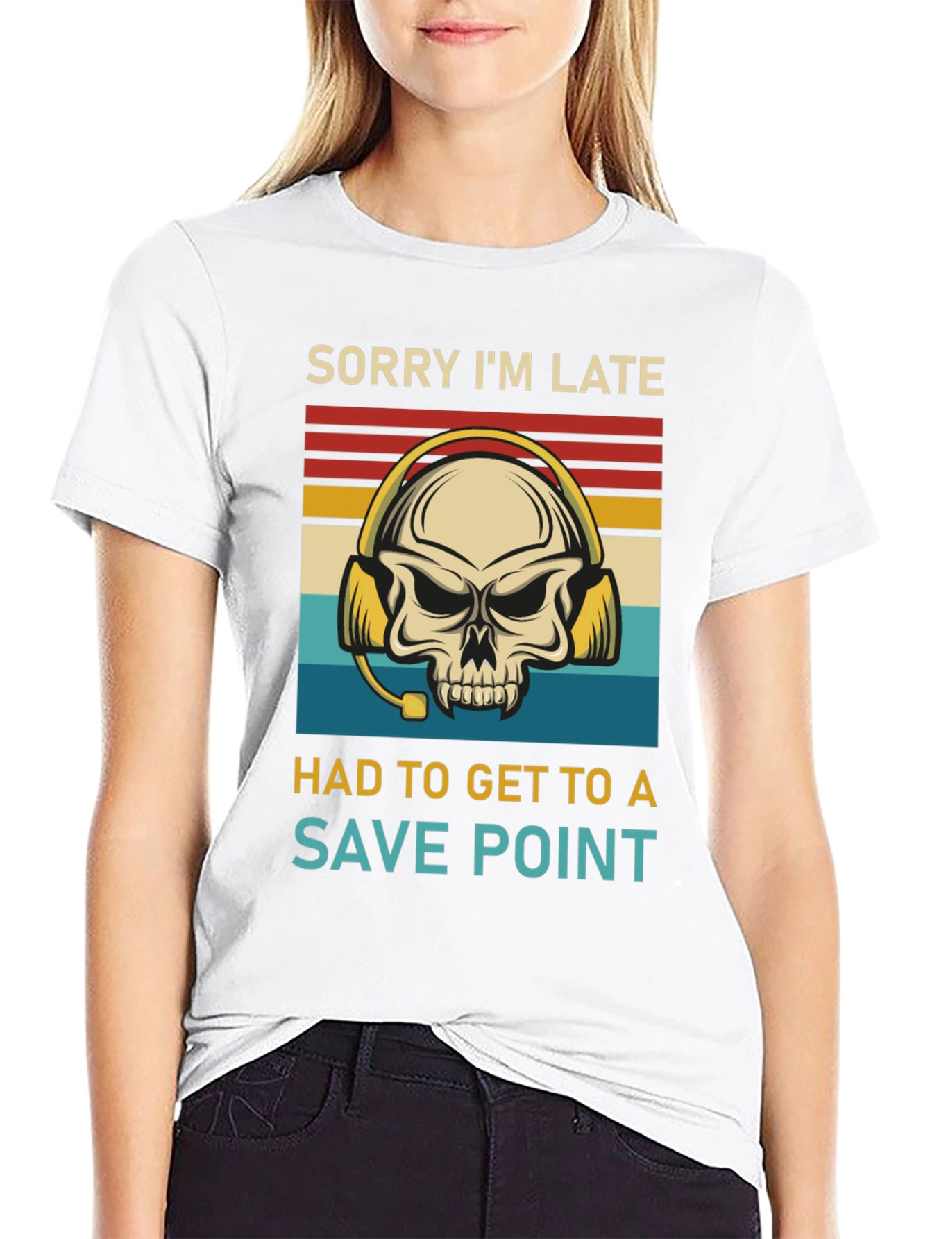 Sorry Im Late Save Point Gamer Skull T-Shirt
