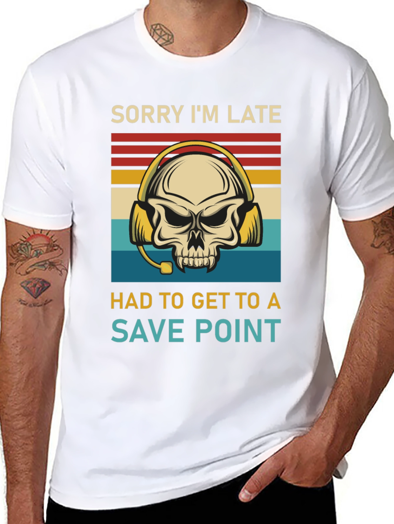Sorry Im Late Save Point Gamer Skull T-Shirt