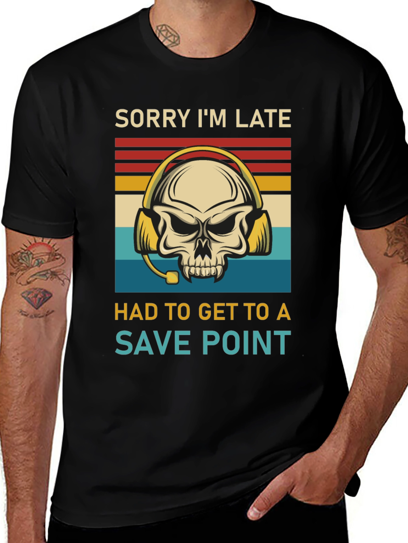 Sorry Im Late Save Point Gamer Skull T-Shirt