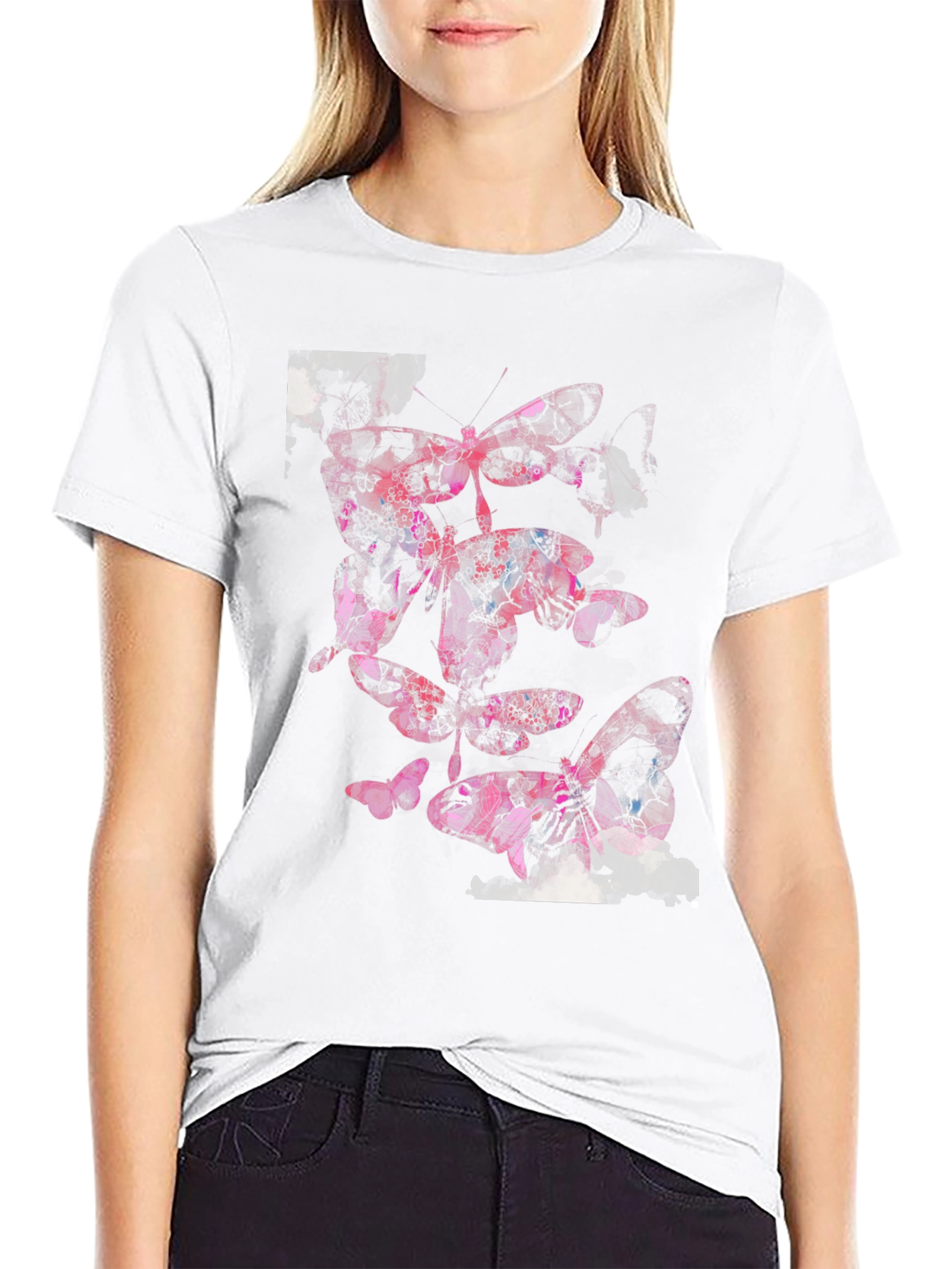 Butterfly Graphic Print Black Casual T-Shirt