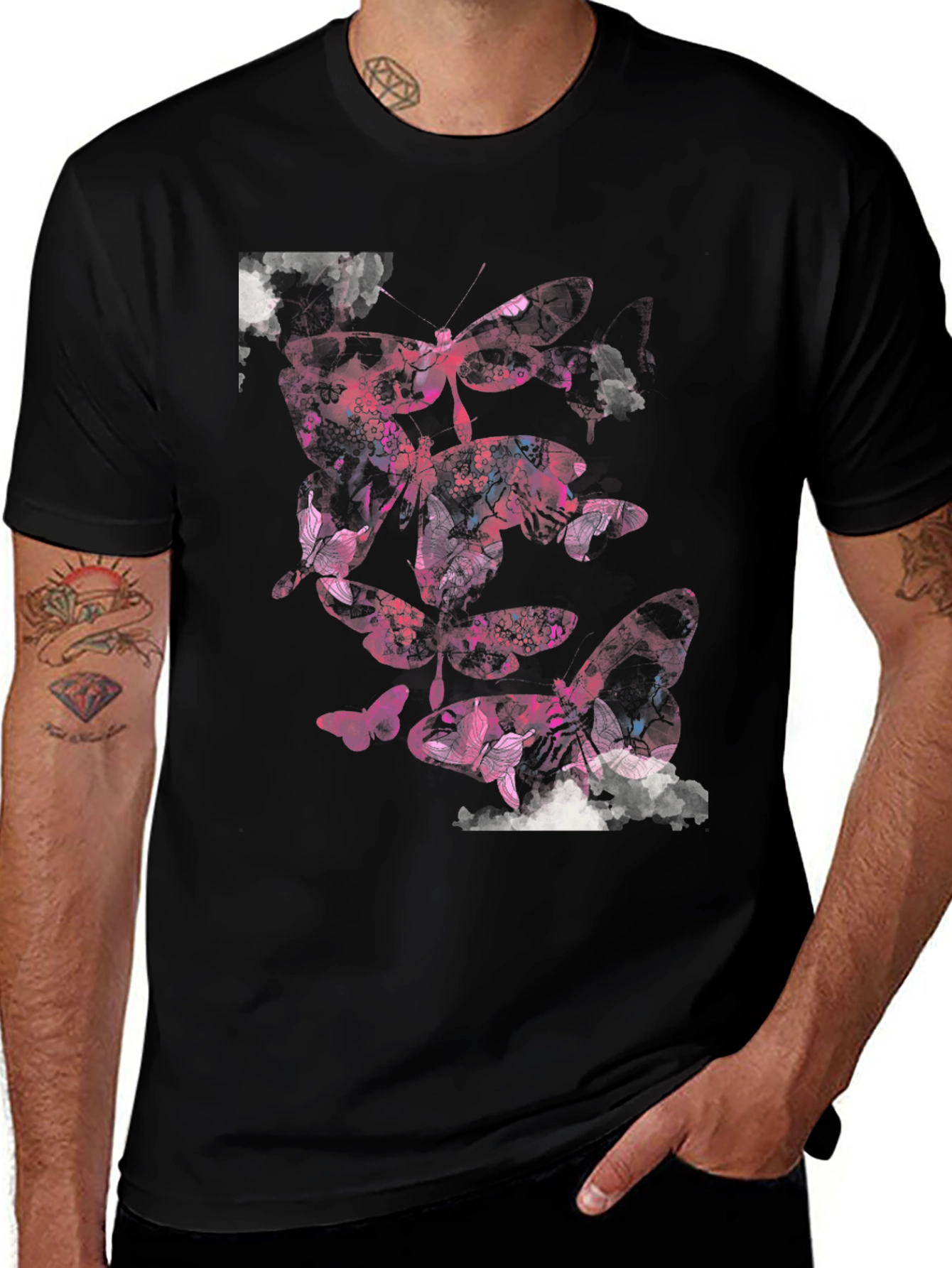 Butterfly Graphic Print Black Casual T-Shirt