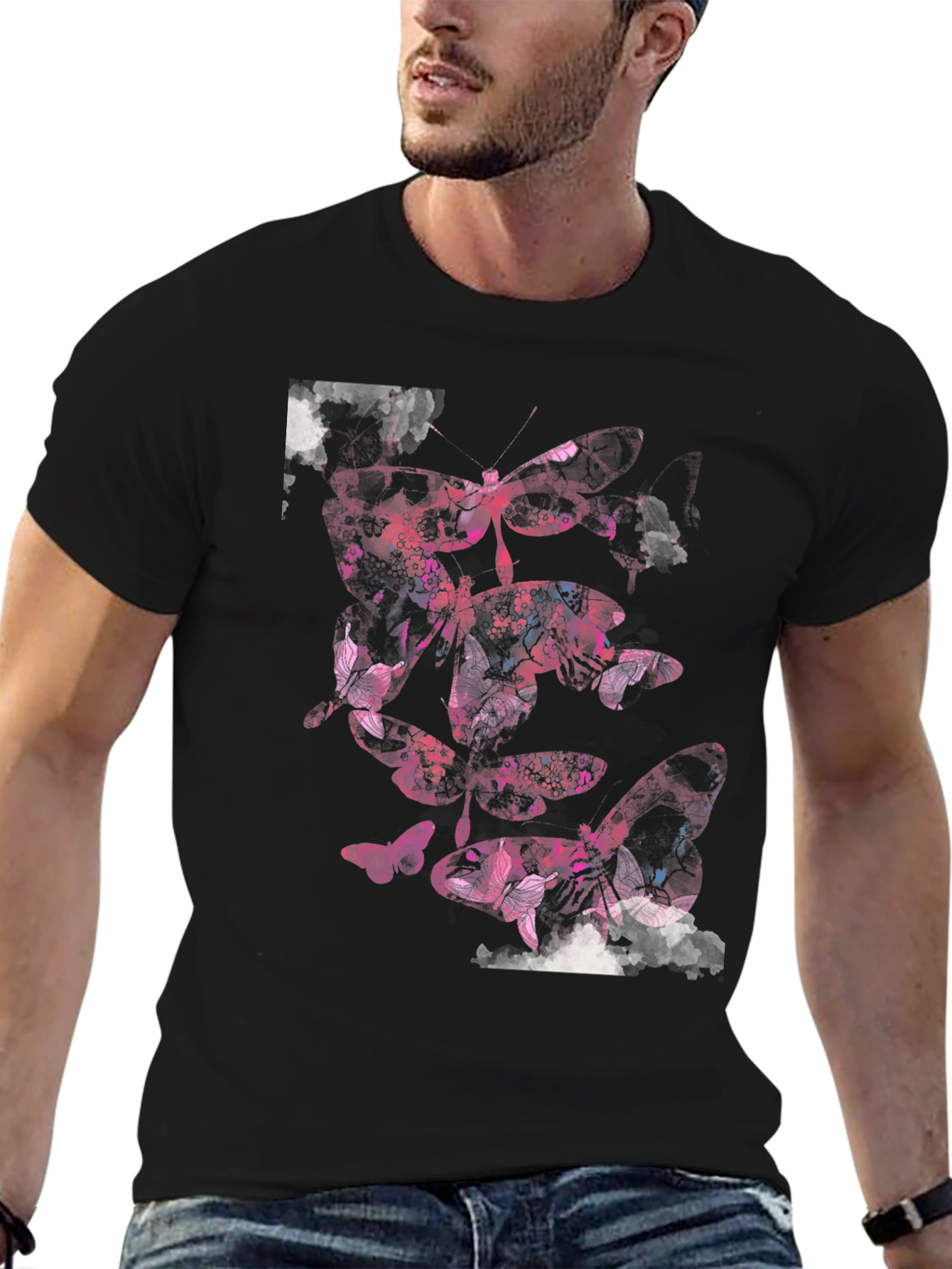 Butterfly Graphic Print Black Casual T-Shirt