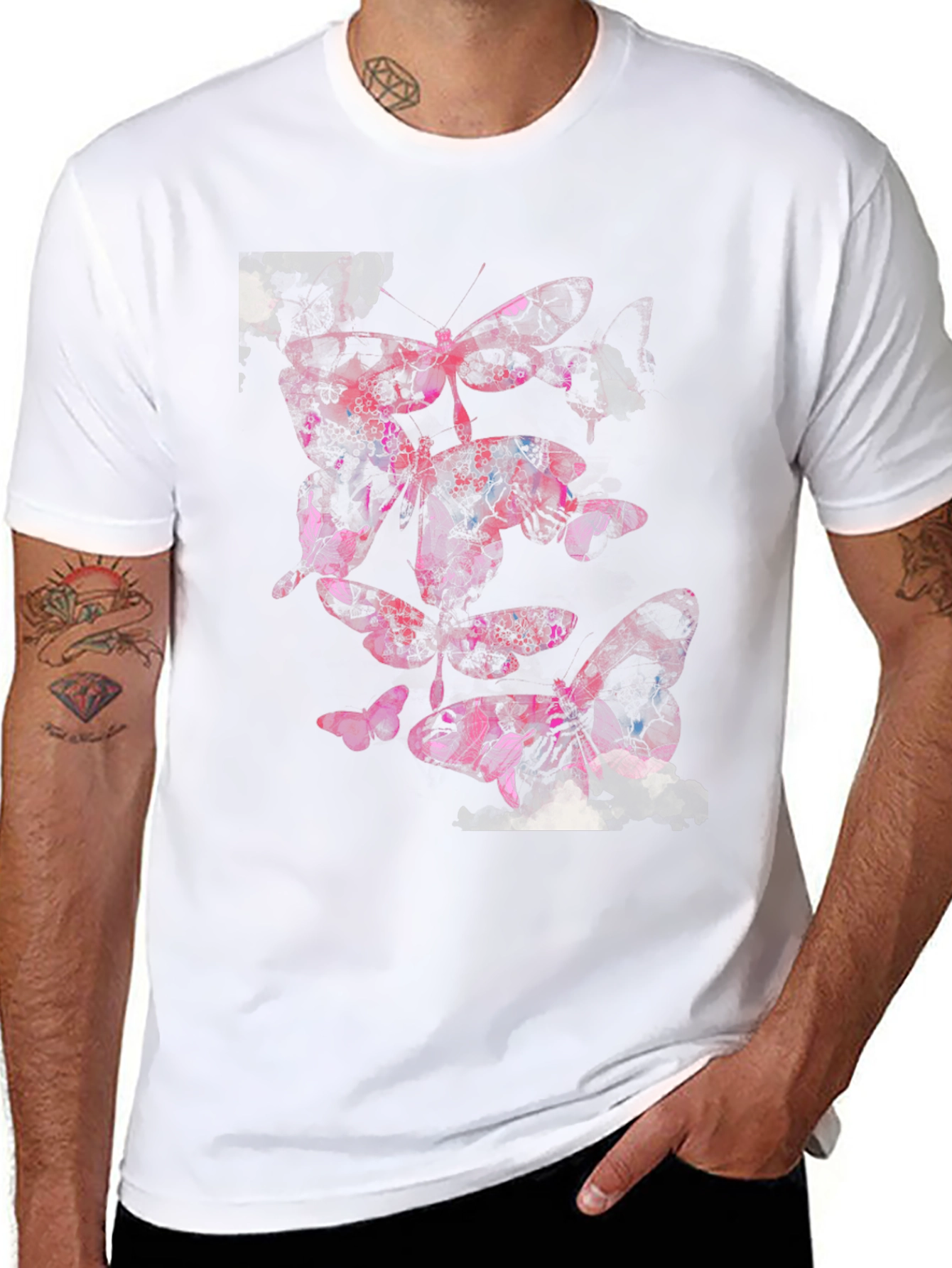 Butterfly Graphic Print Black Casual T-Shirt