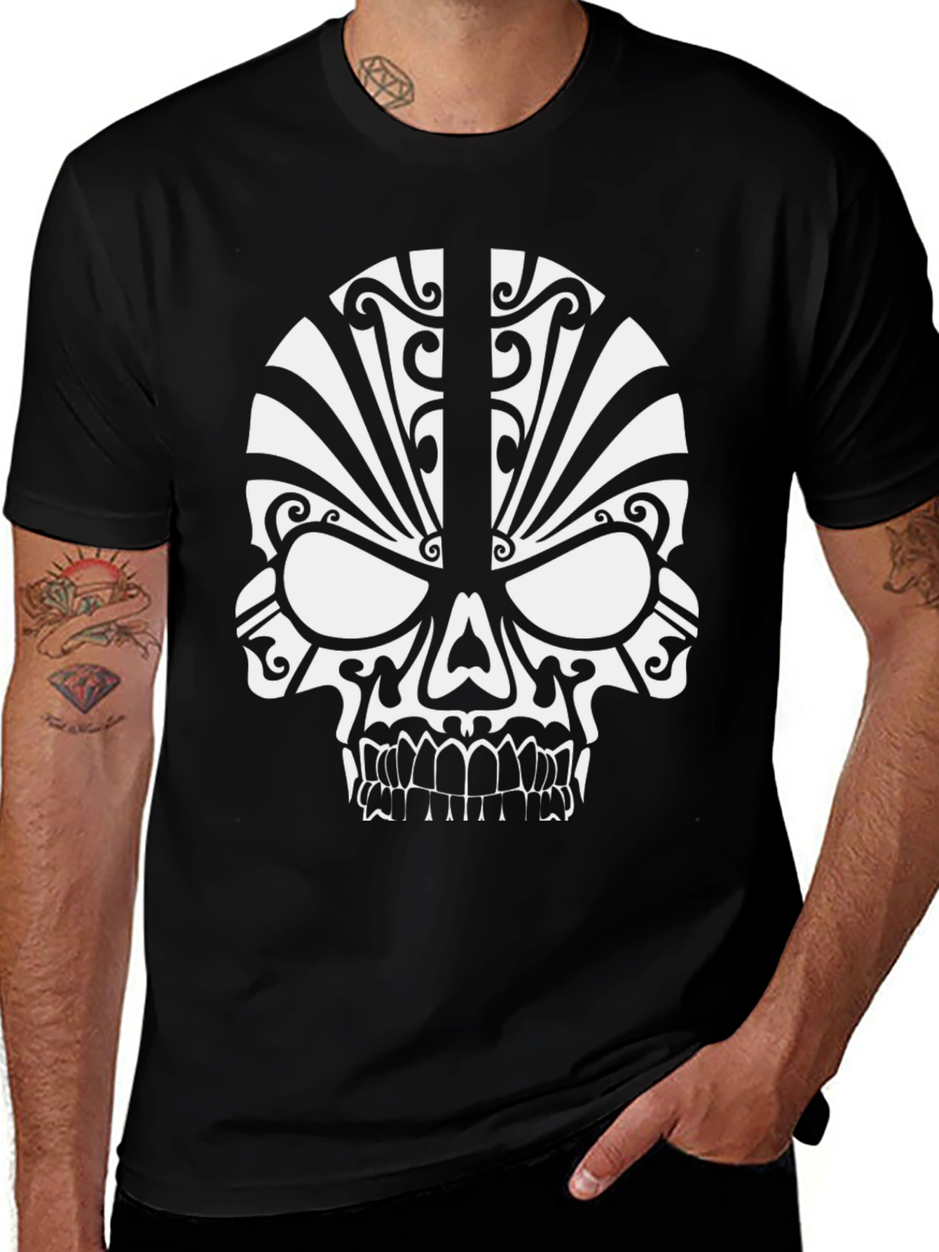 Tribal Skull Black T-Shirt