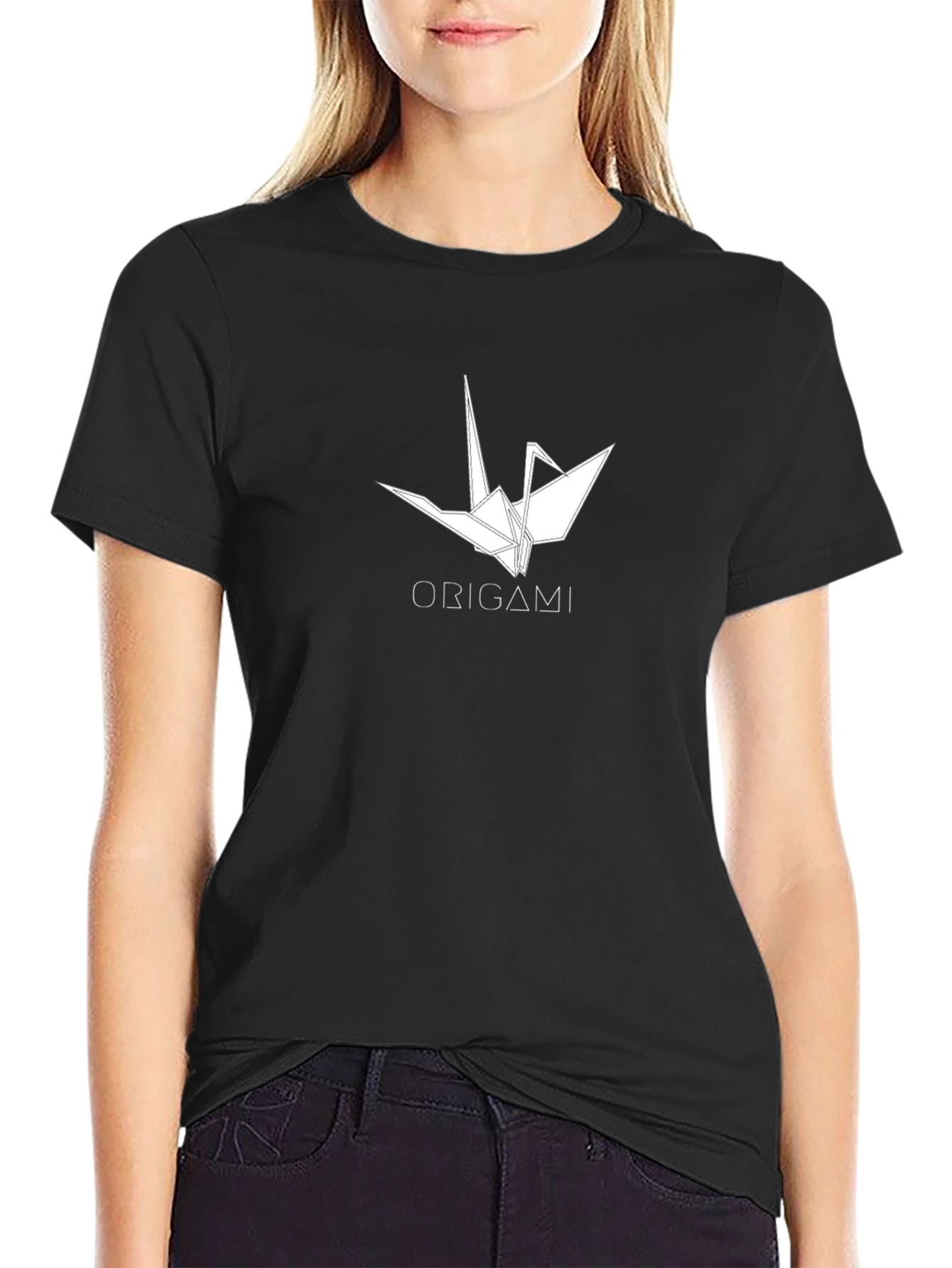 Origami Crane Graphic Black T-Shirt