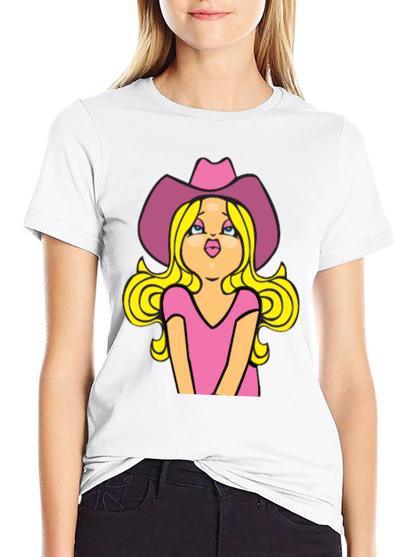 Cowgirl Cartoon Graphic Tee - Black Unisex T-Shirt