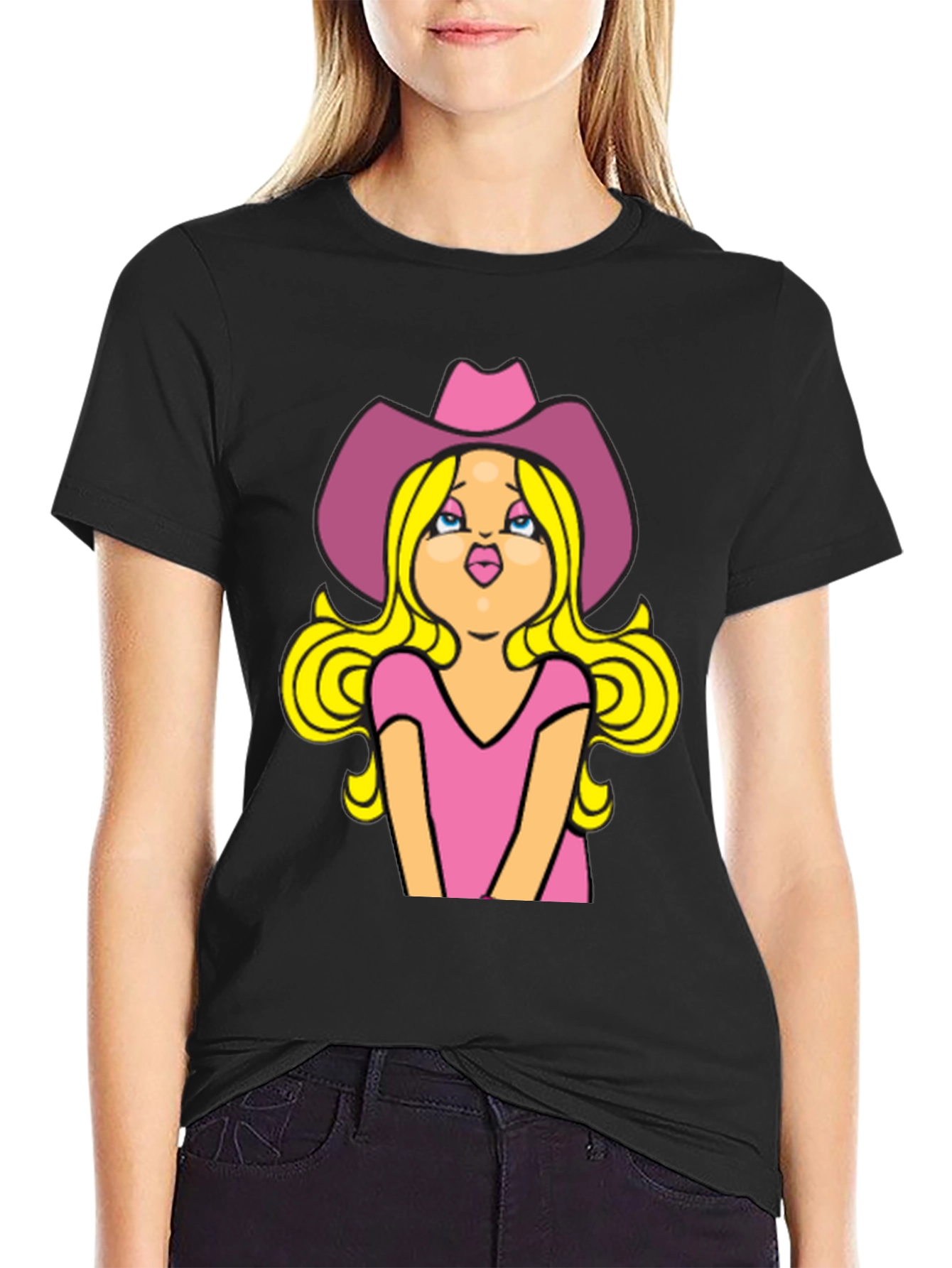 Cowgirl Cartoon Graphic Tee - Black Unisex T-Shirt