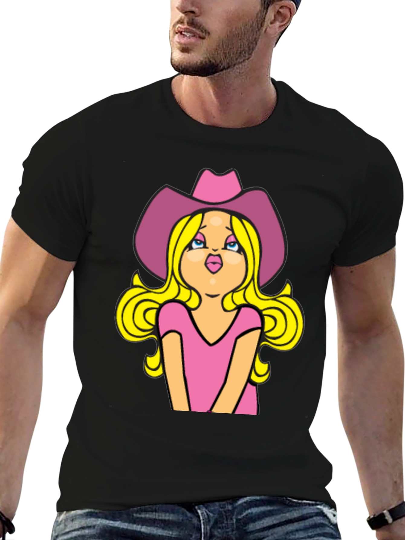 Cowgirl Cartoon Graphic Tee - Black Unisex T-Shirt