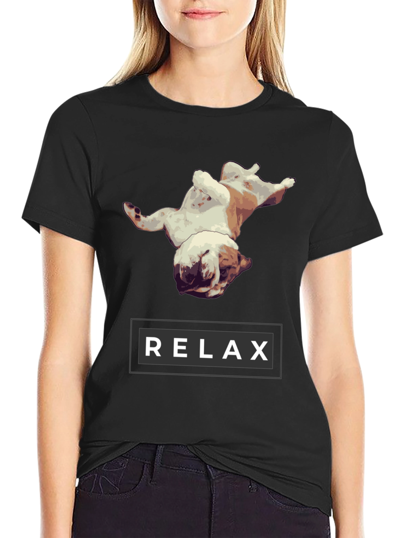 Relax Bulldog Graphic Tee - Black
