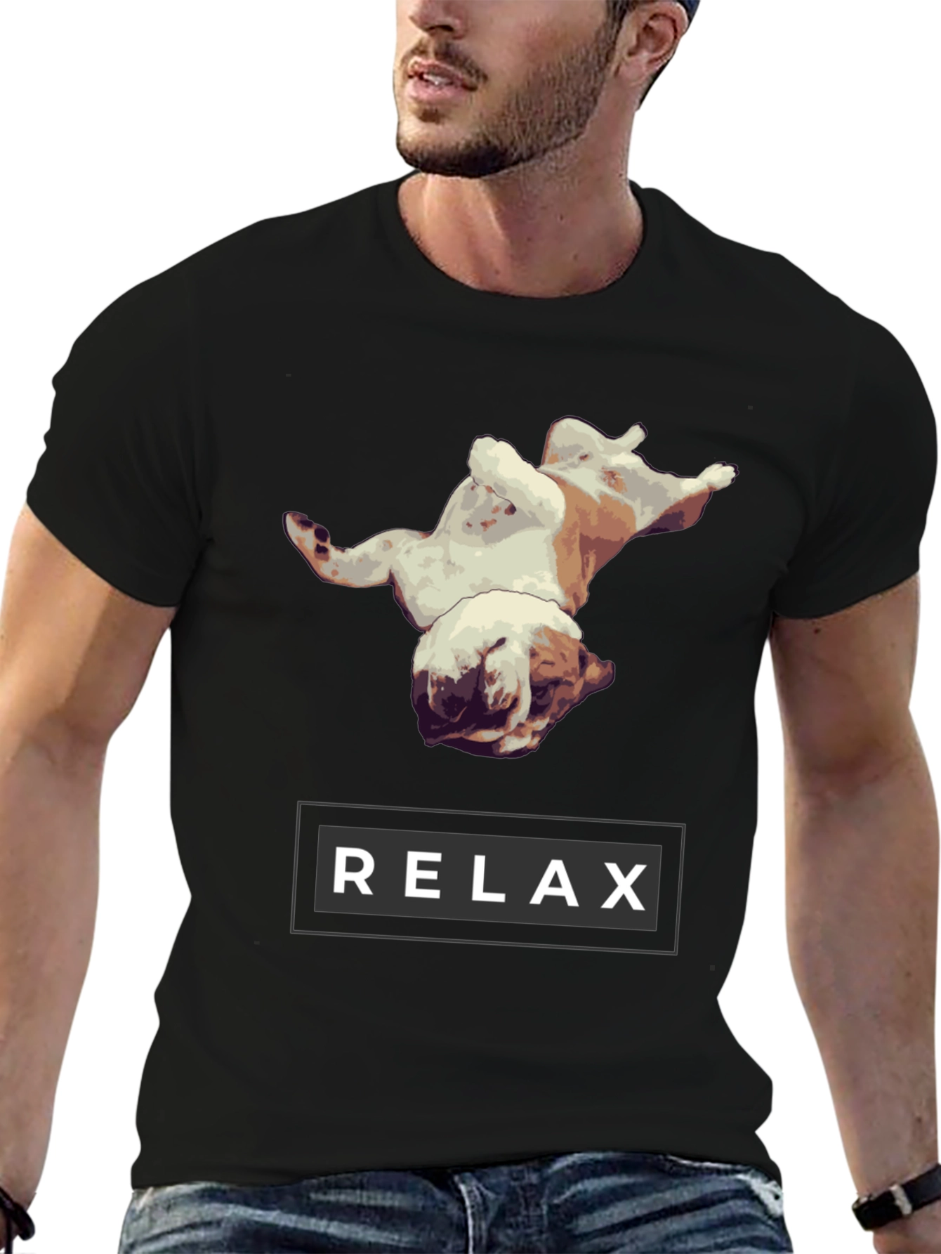 Relax Bulldog Graphic Tee - Black