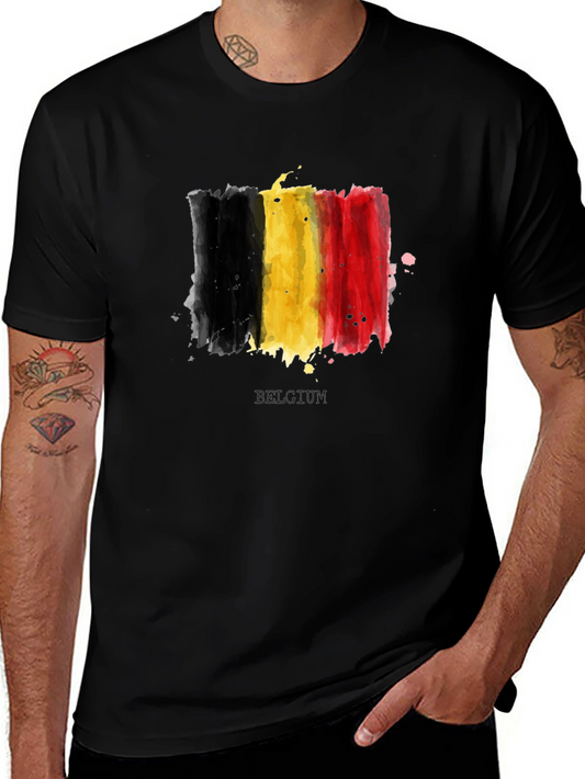 Belgium Flag Watercolor Mens Black T-Shirt