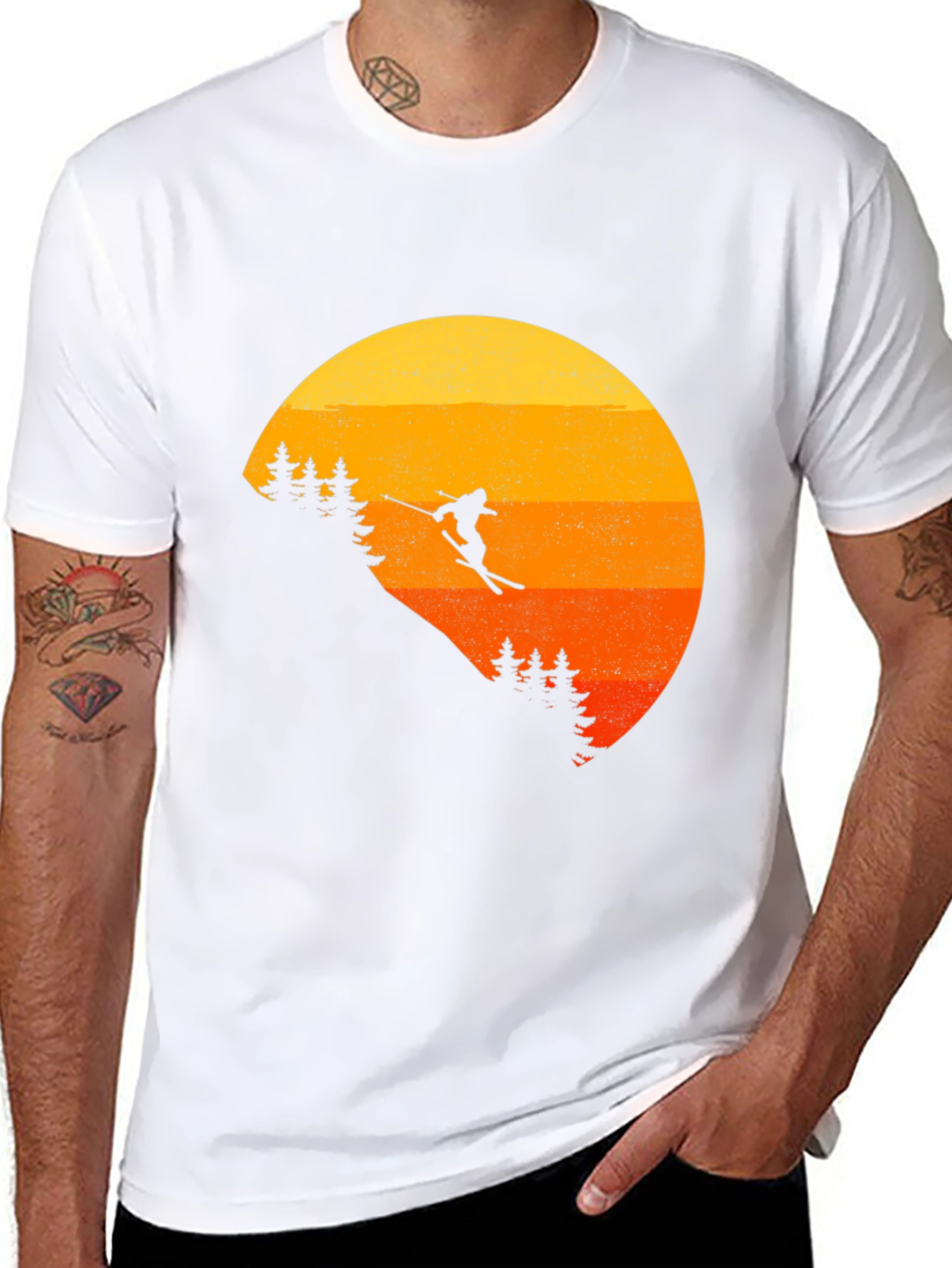Retro Sunset Skier Graphic Tee