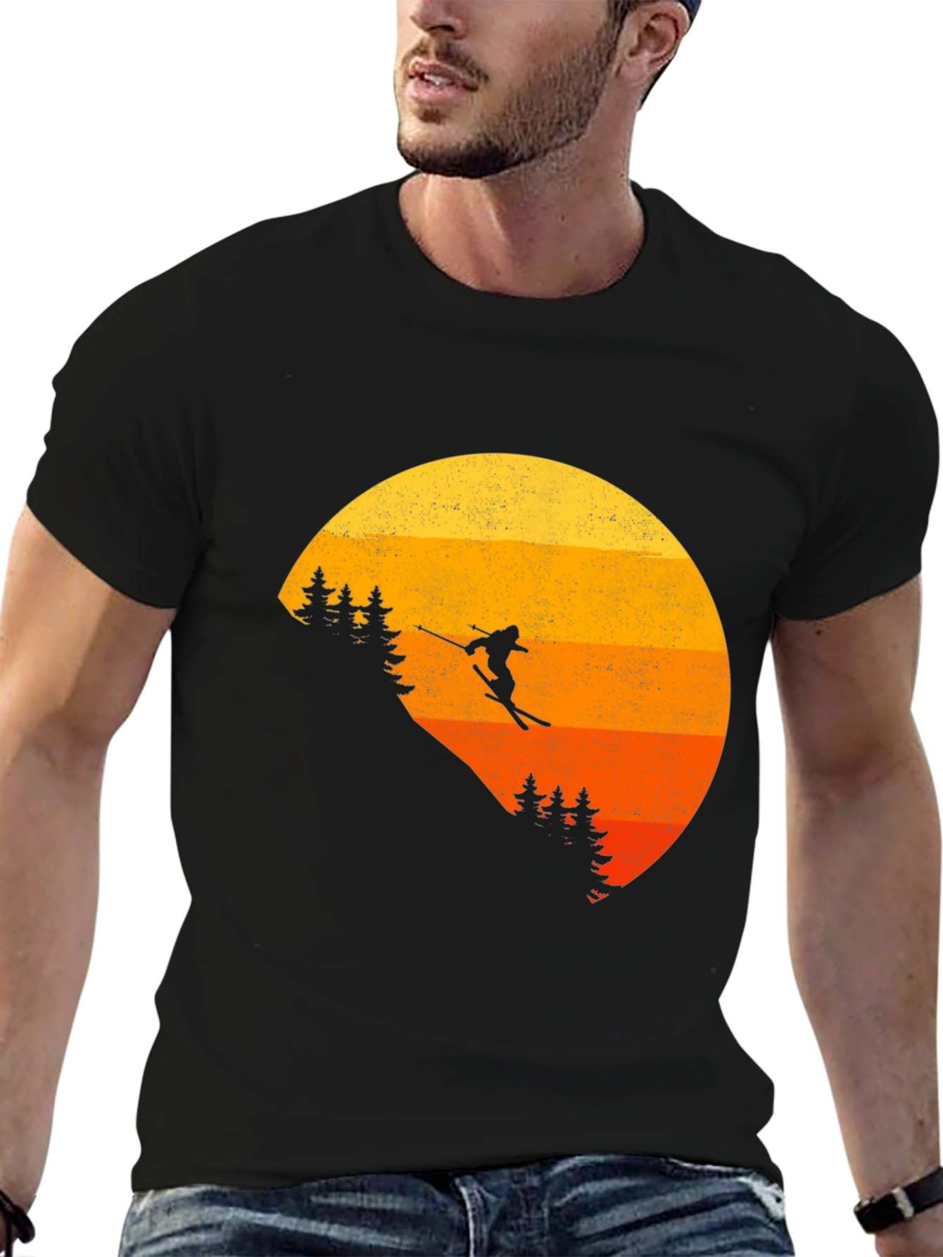 Retro Sunset Skier Graphic Tee