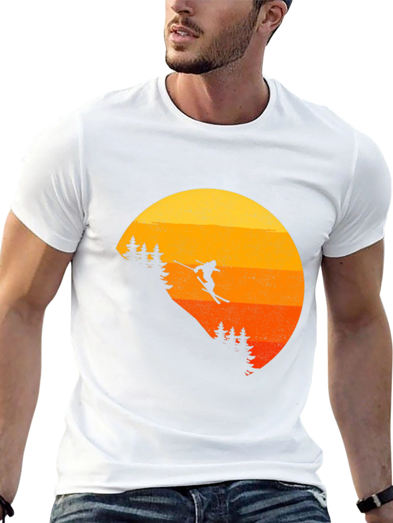Retro Sunset Skier Graphic Tee