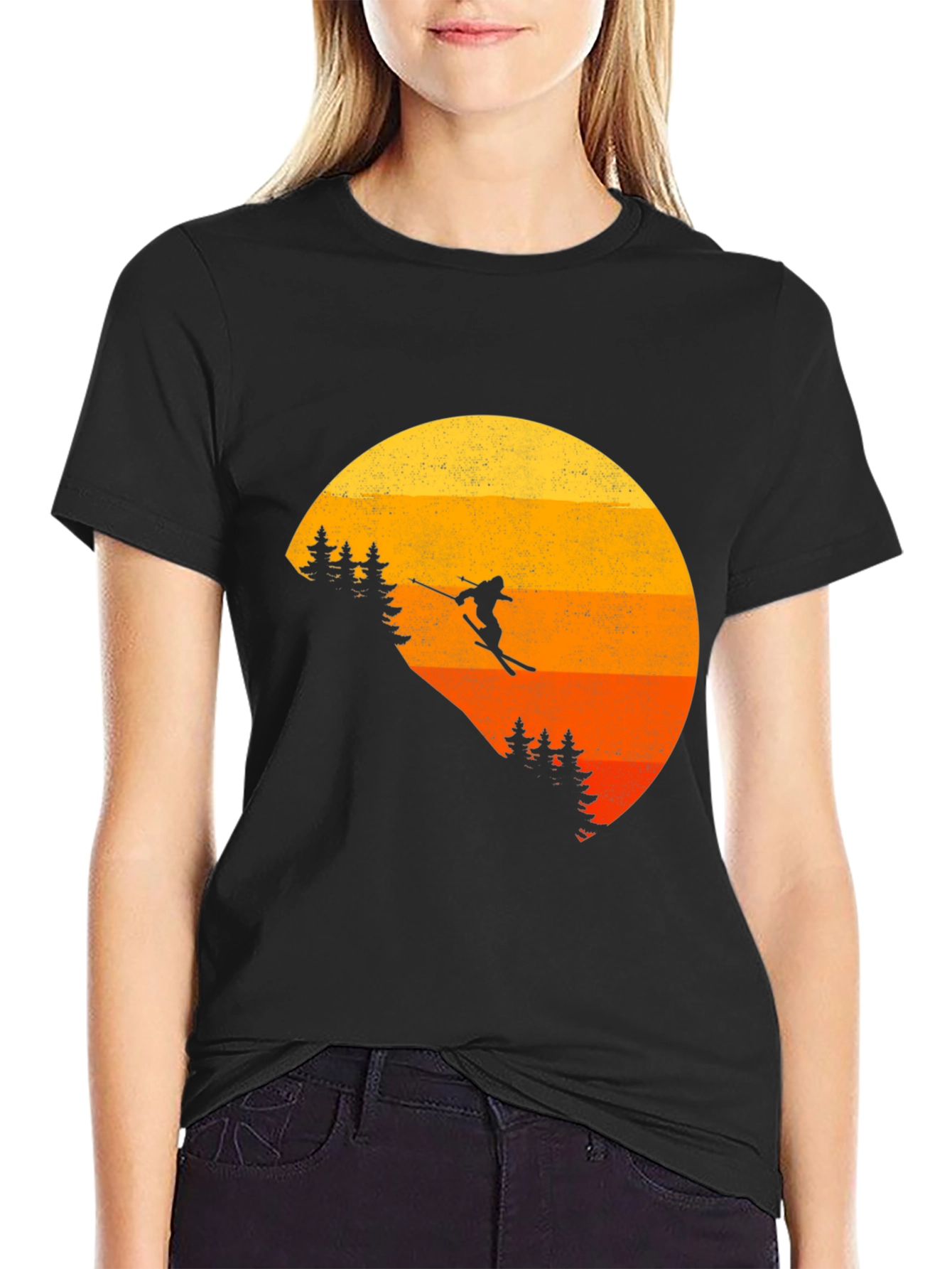 Retro Sunset Skier Graphic Tee