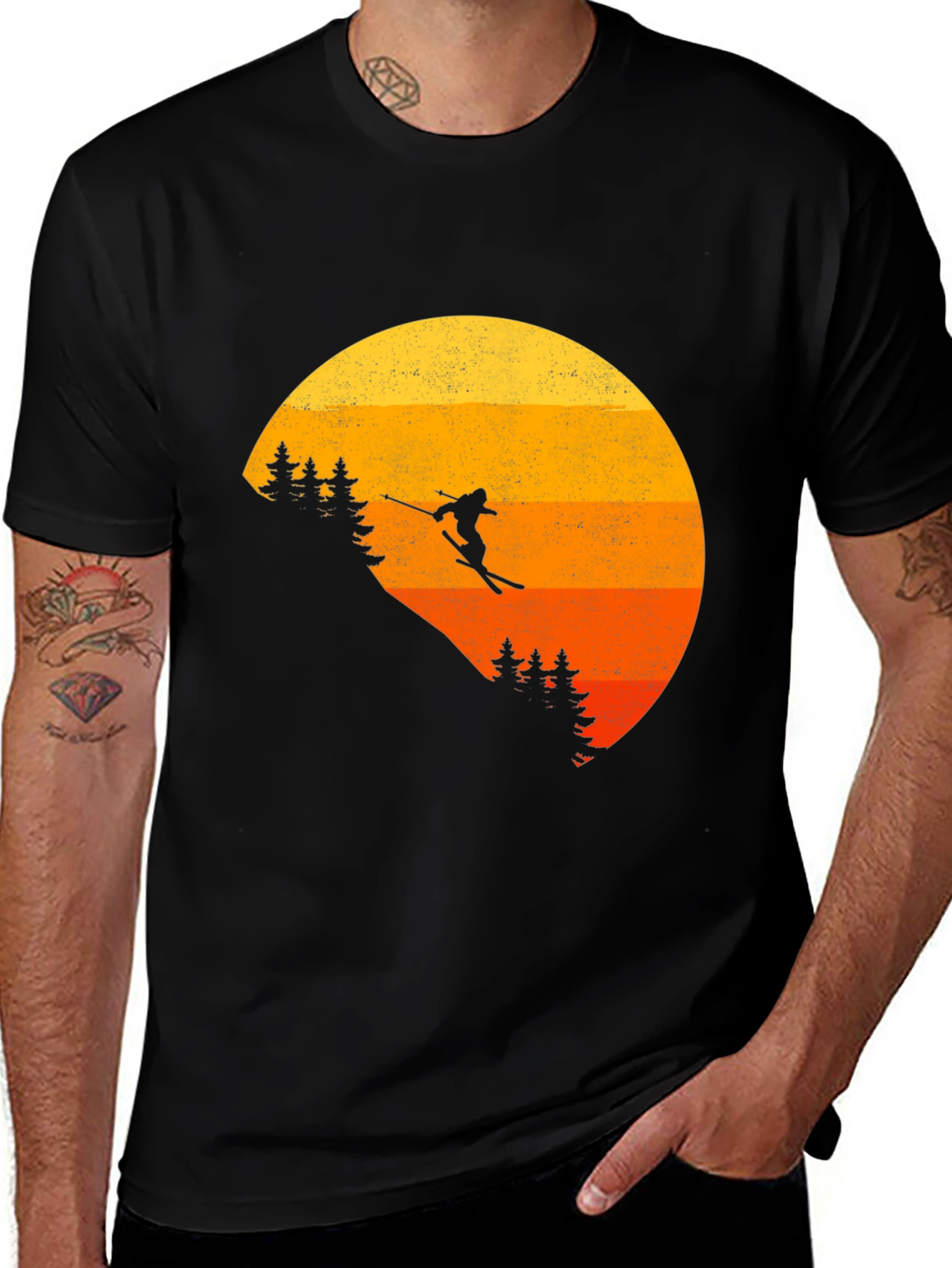 Retro Sunset Skier Graphic Tee