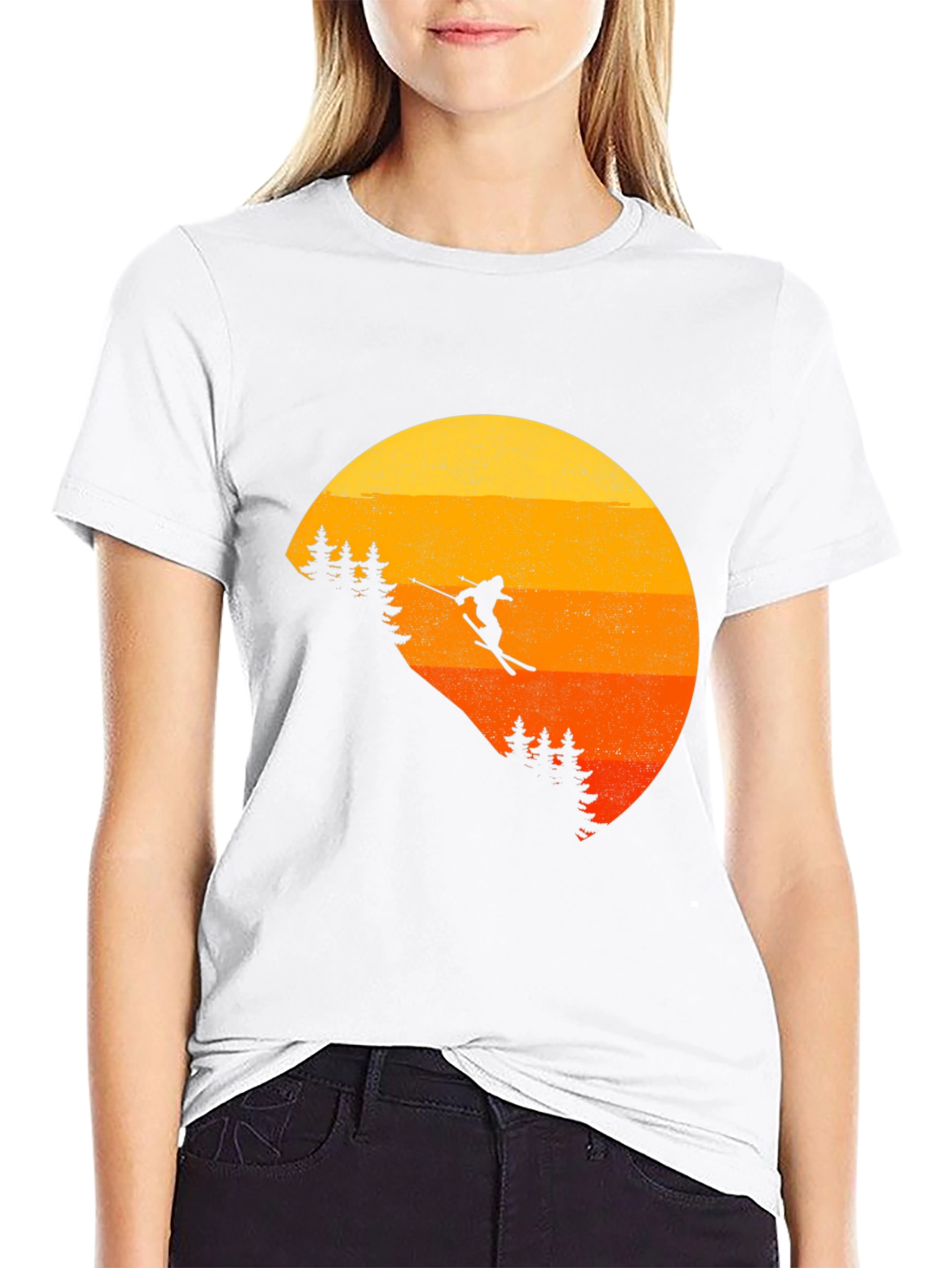 Retro Sunset Skier Graphic Tee