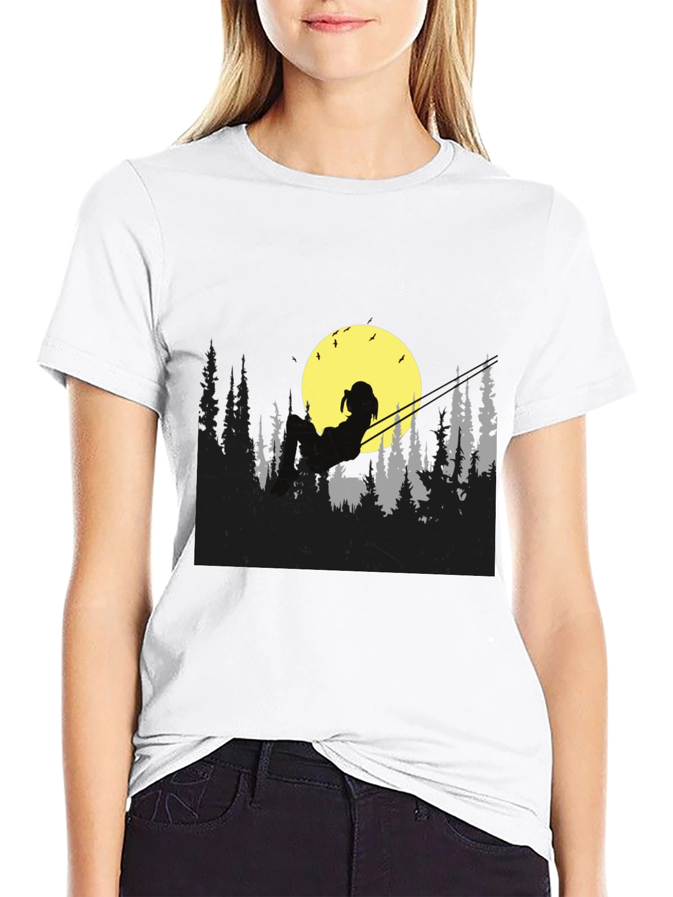 Moonlit Silhouette Tee - Relaxed Night Scene