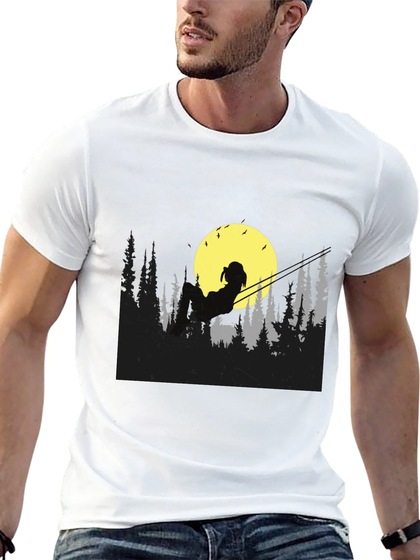 Moonlit Silhouette Tee - Relaxed Night Scene