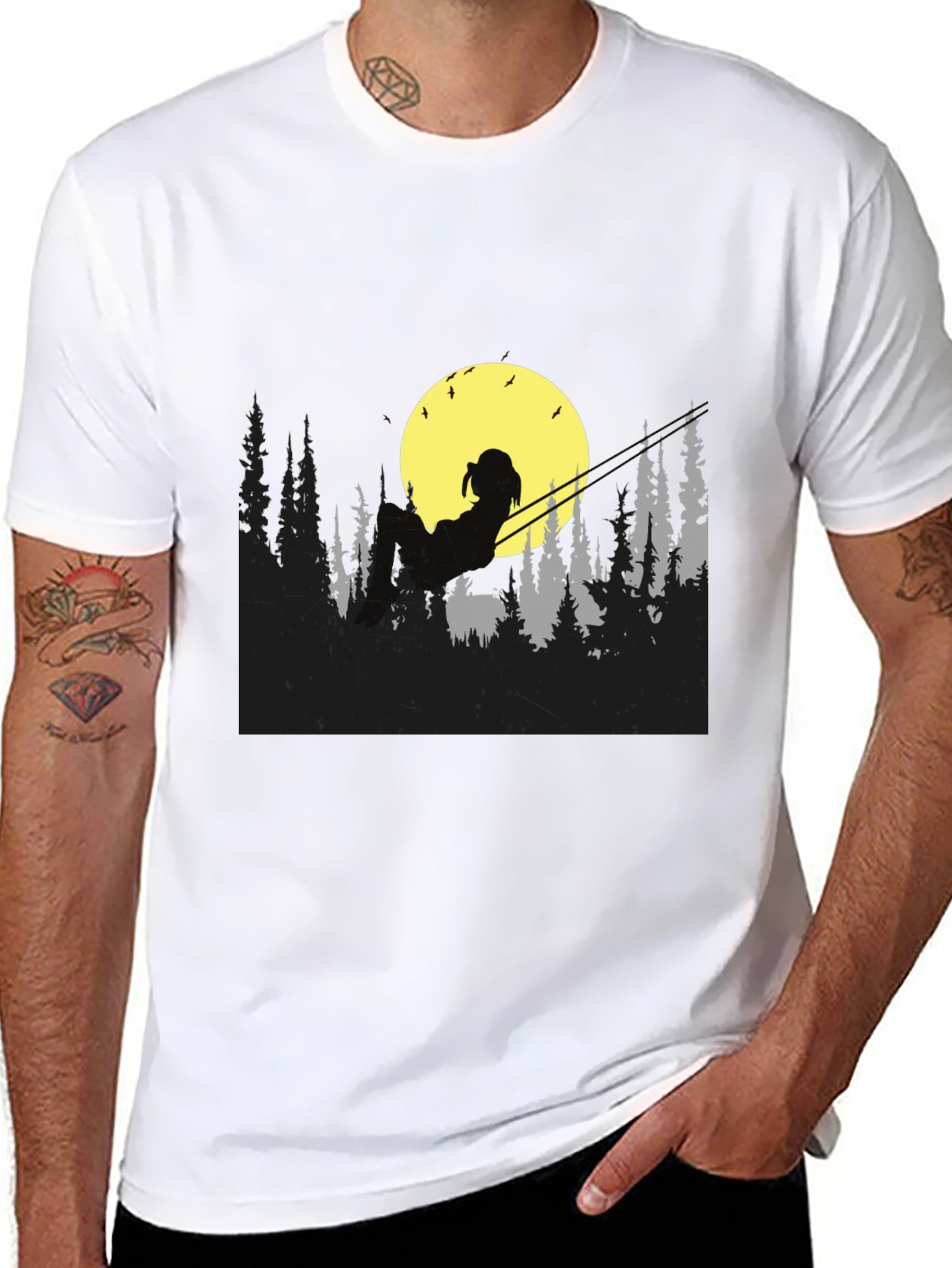 Moonlit Silhouette Tee - Relaxed Night Scene