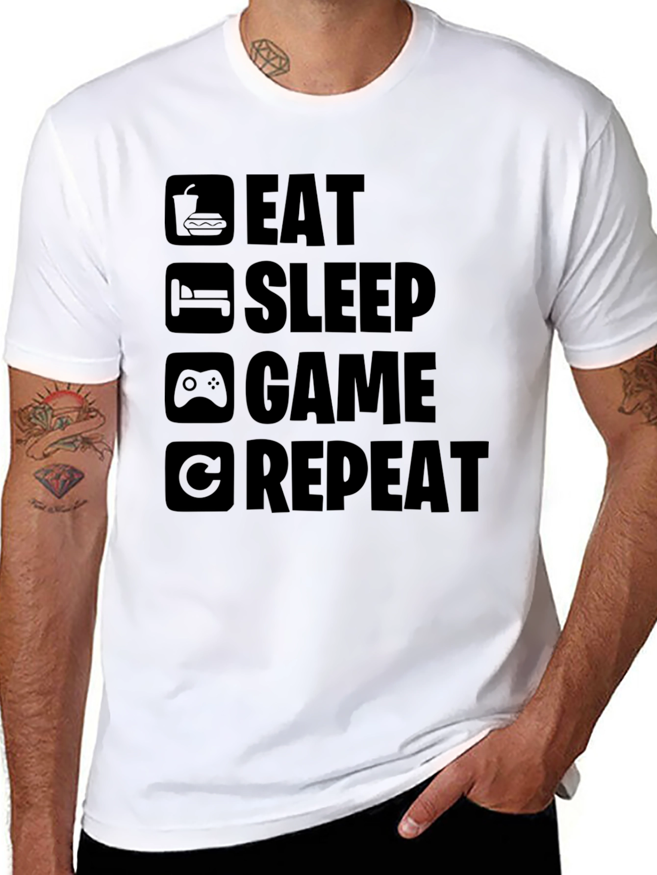 Eat Sleep Game Repeat Black T-Shirt - Gamer Style