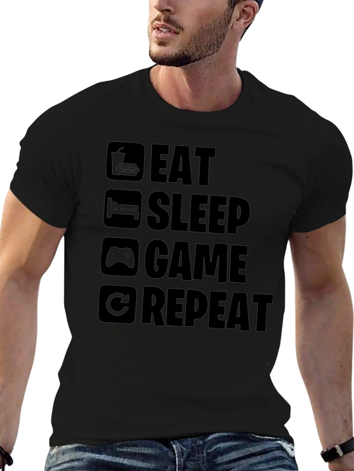 Eat Sleep Game Repeat Black T-Shirt - Gamer Style