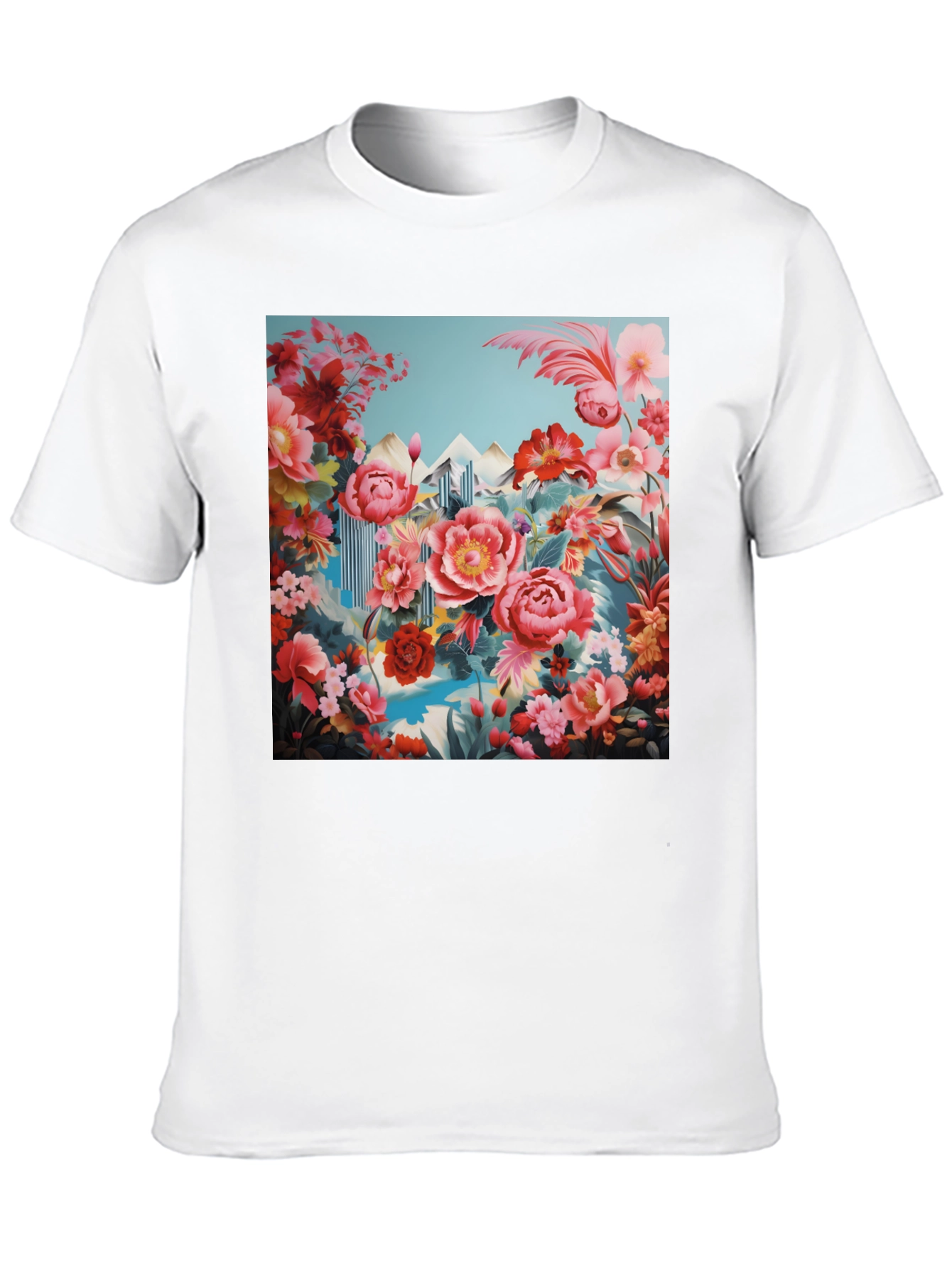 Floral Landscape Print Black T-Shirt