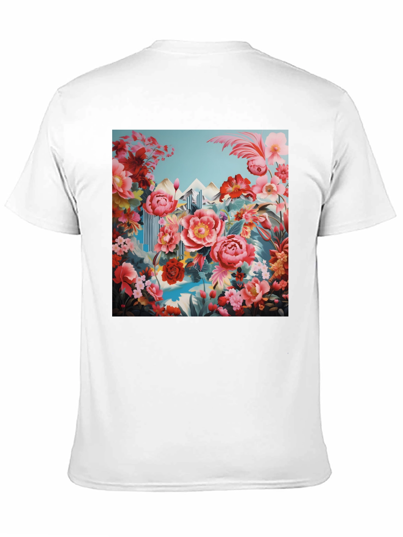 Floral Landscape Print Black T-Shirt