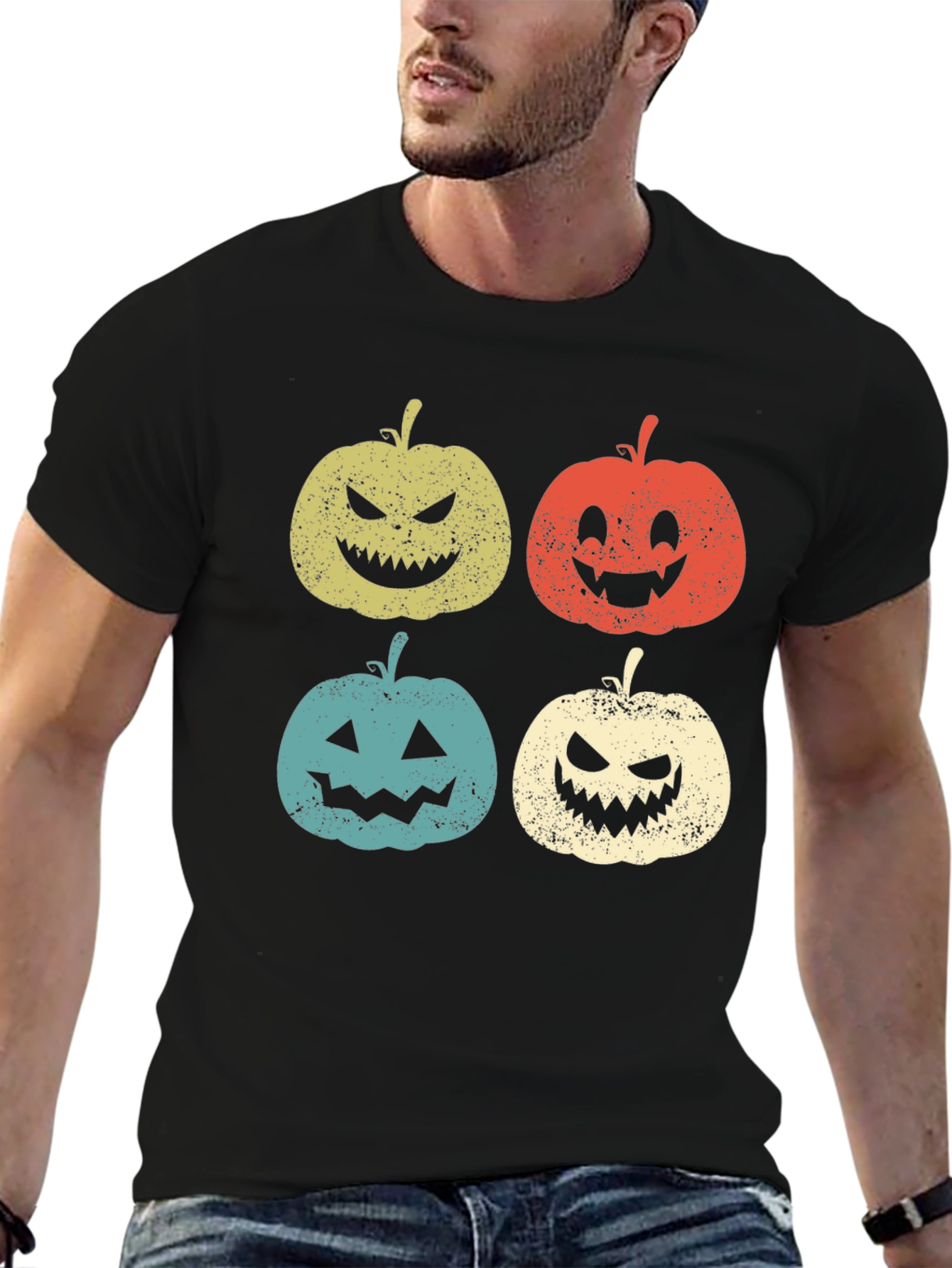 Halloween Pumpkin Faces Graphic Tee - Spooky Season Shirt