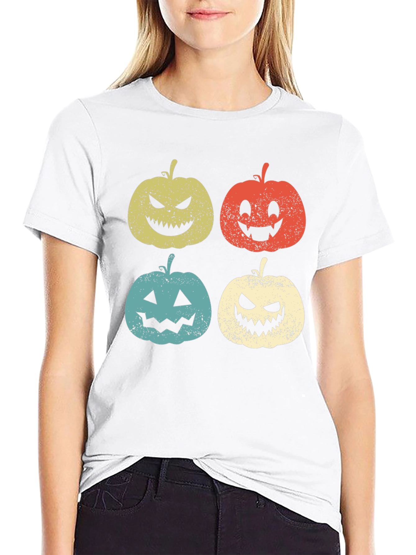Halloween Pumpkin Faces Graphic Tee - Spooky Season Shirt