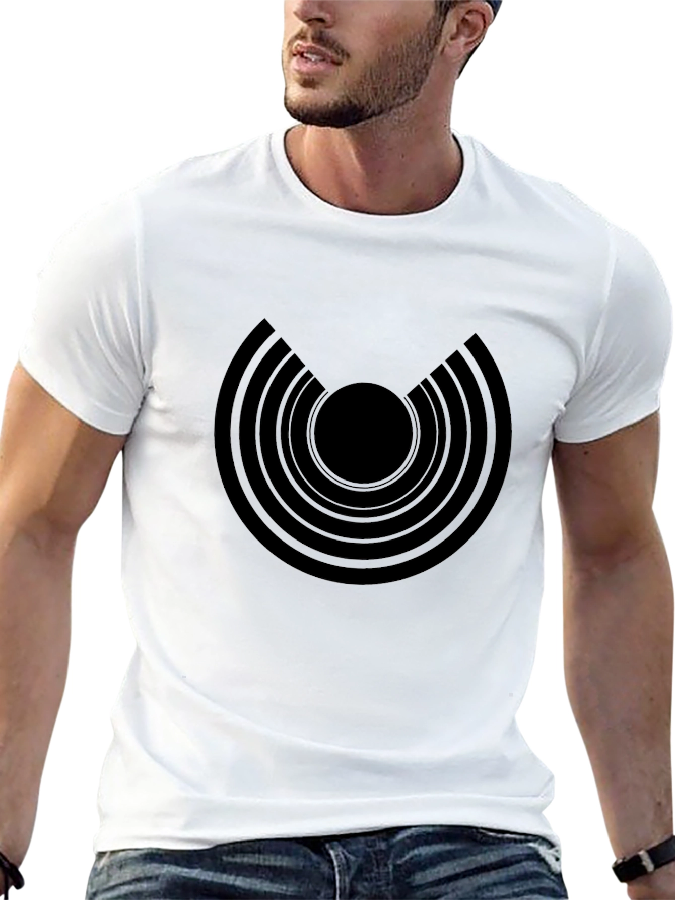 Modern Graphic Tee: Black Concentric Circle Design
