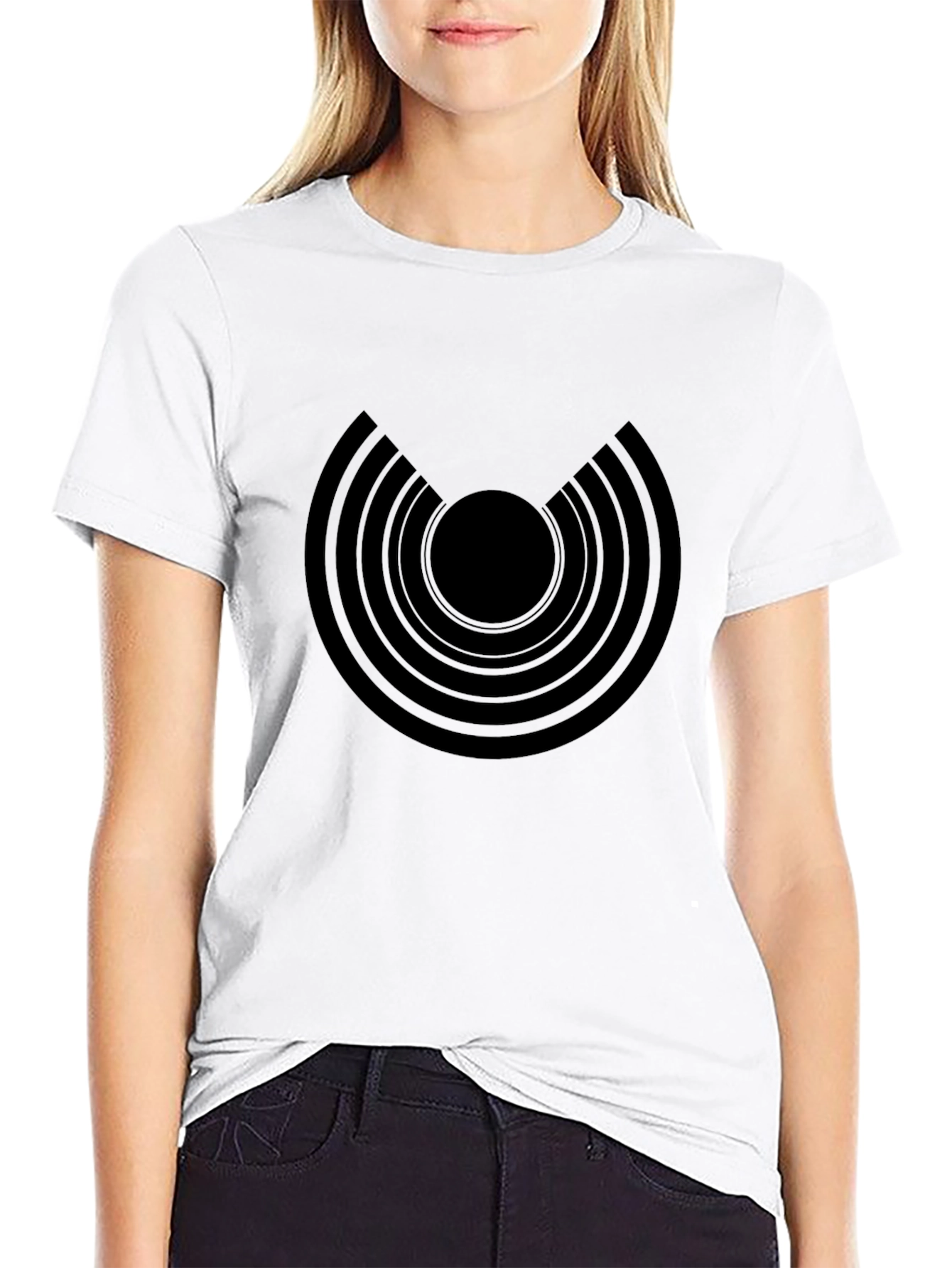 Modern Graphic Tee: Black Concentric Circle Design