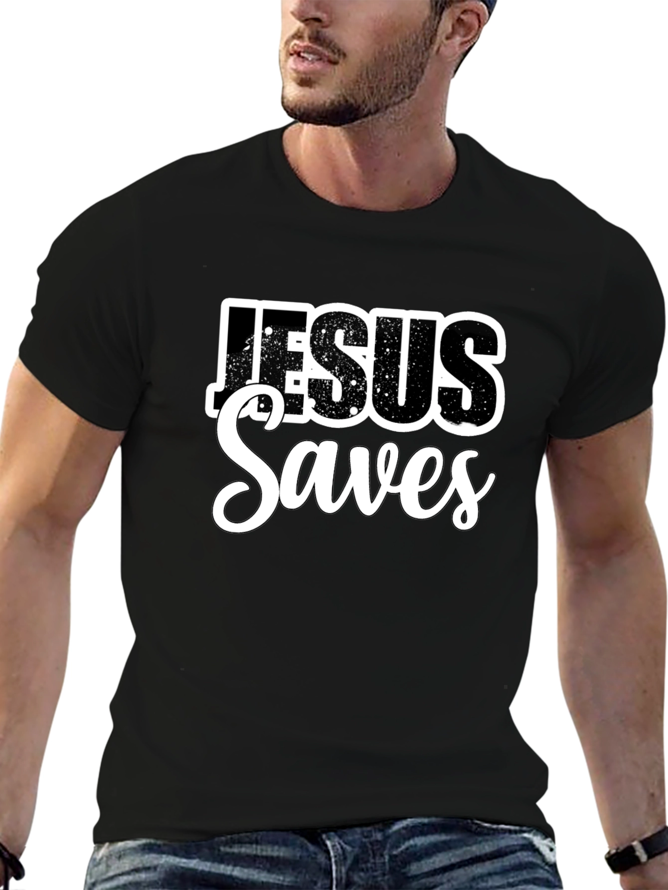 Jesus Saves Black Graphic T-Shirt