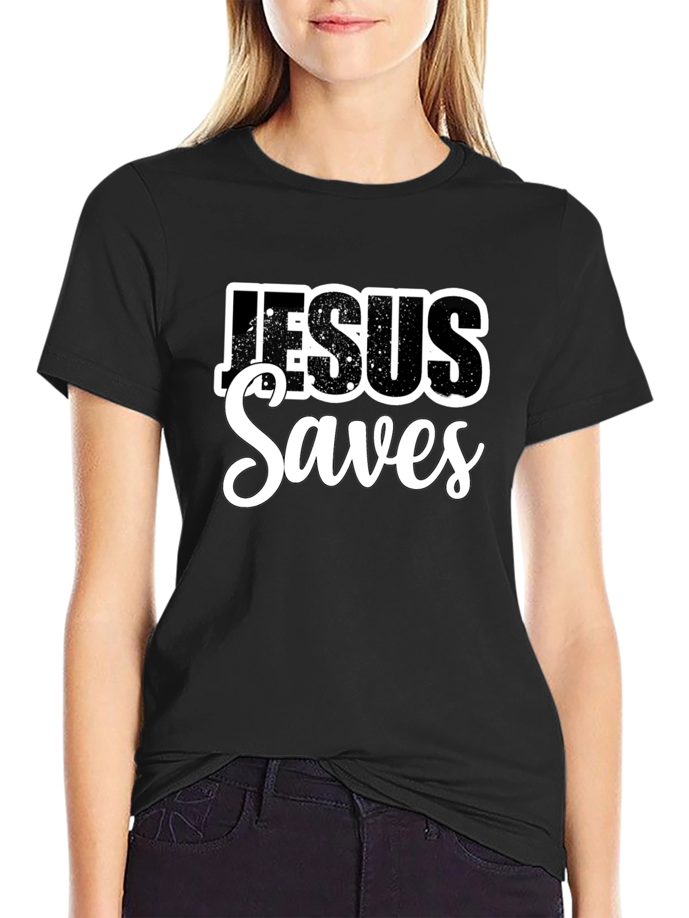 Jesus Saves Black Graphic T-Shirt