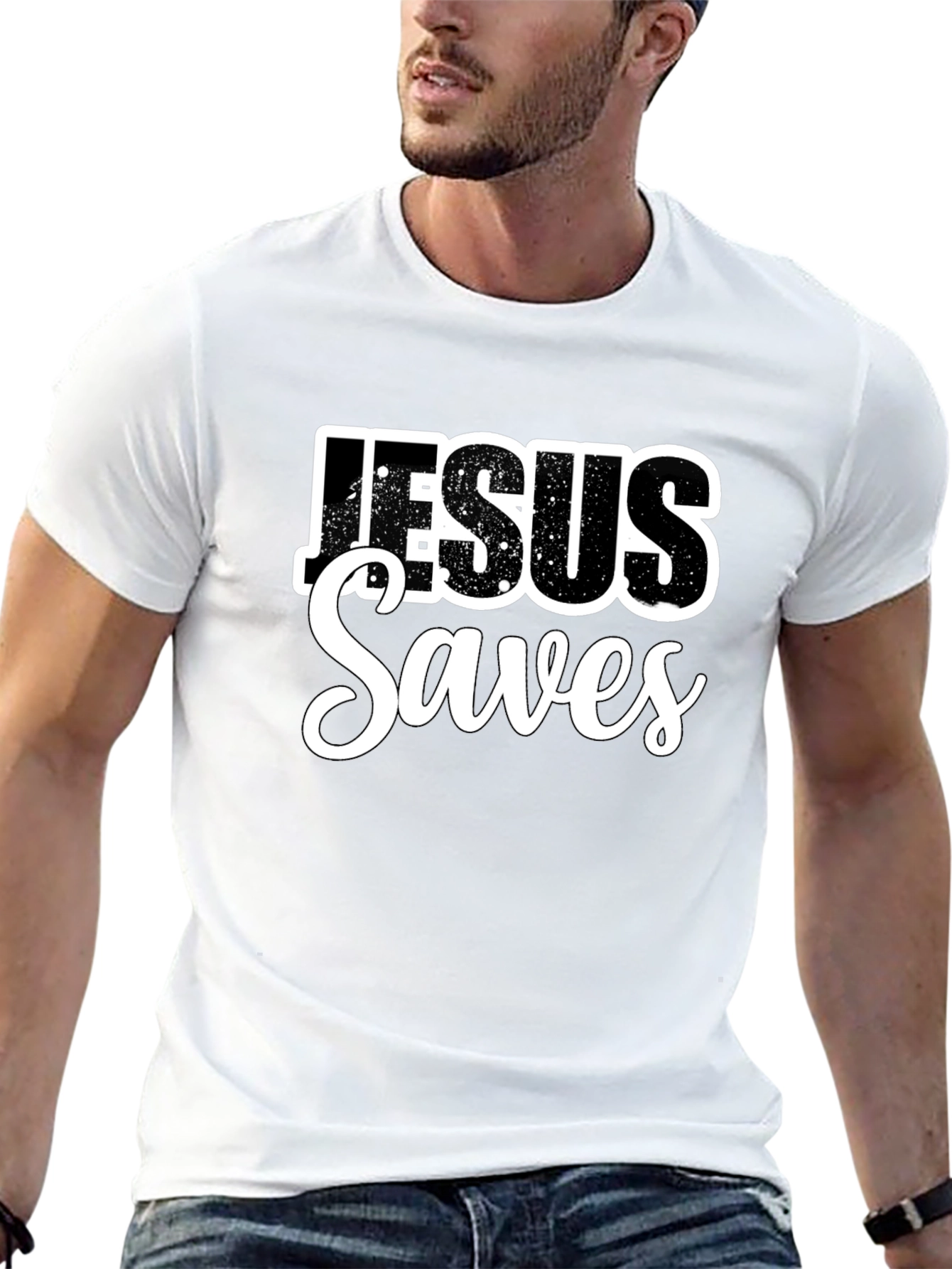 Jesus Saves Black Graphic T-Shirt