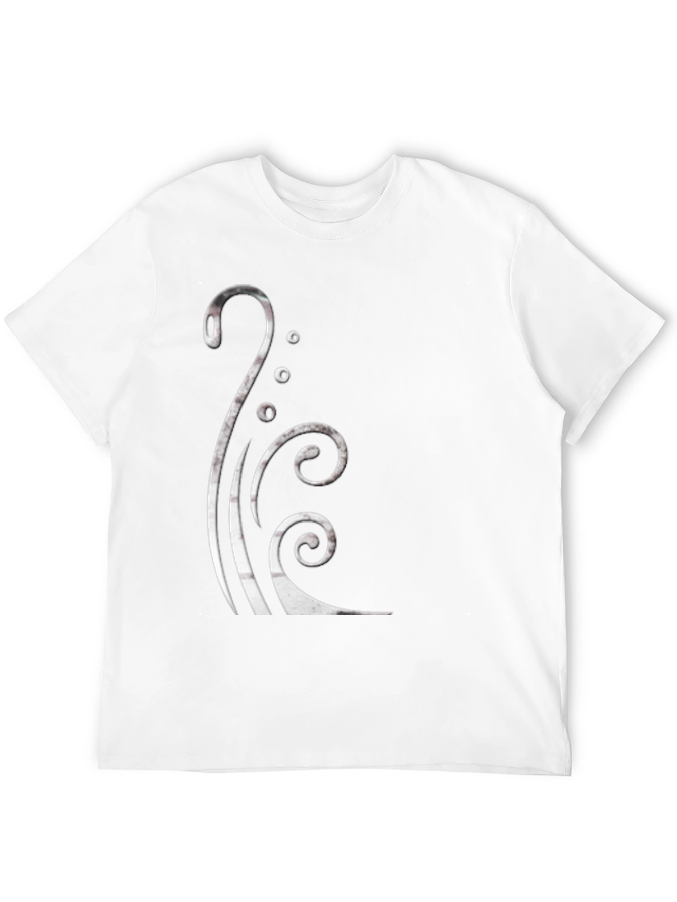 Black Graphic Tee with Silver Swirl Design