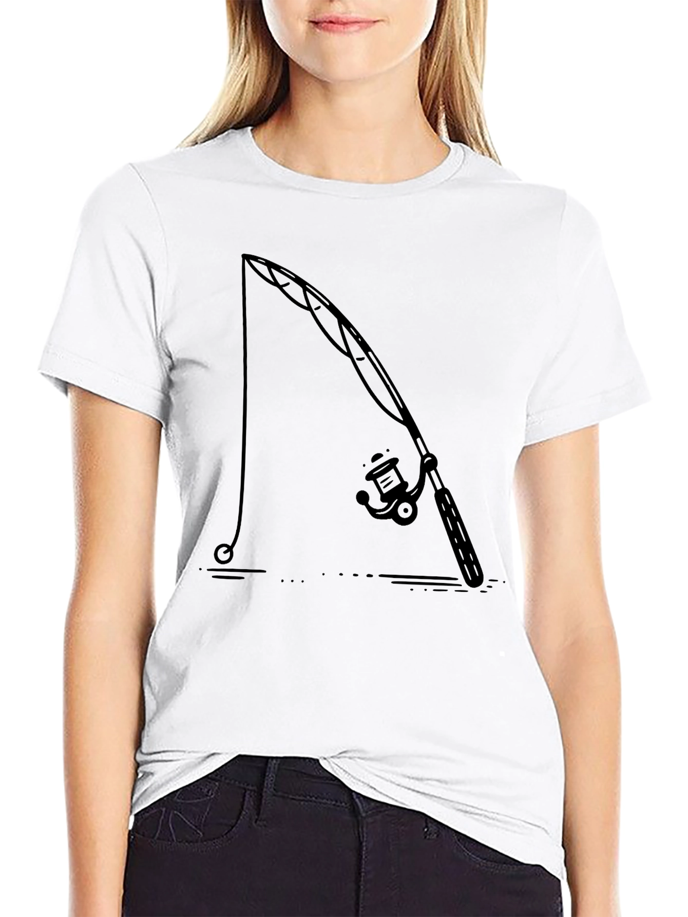Fishing Rod Graphic Tee - Black Cotton Comfort