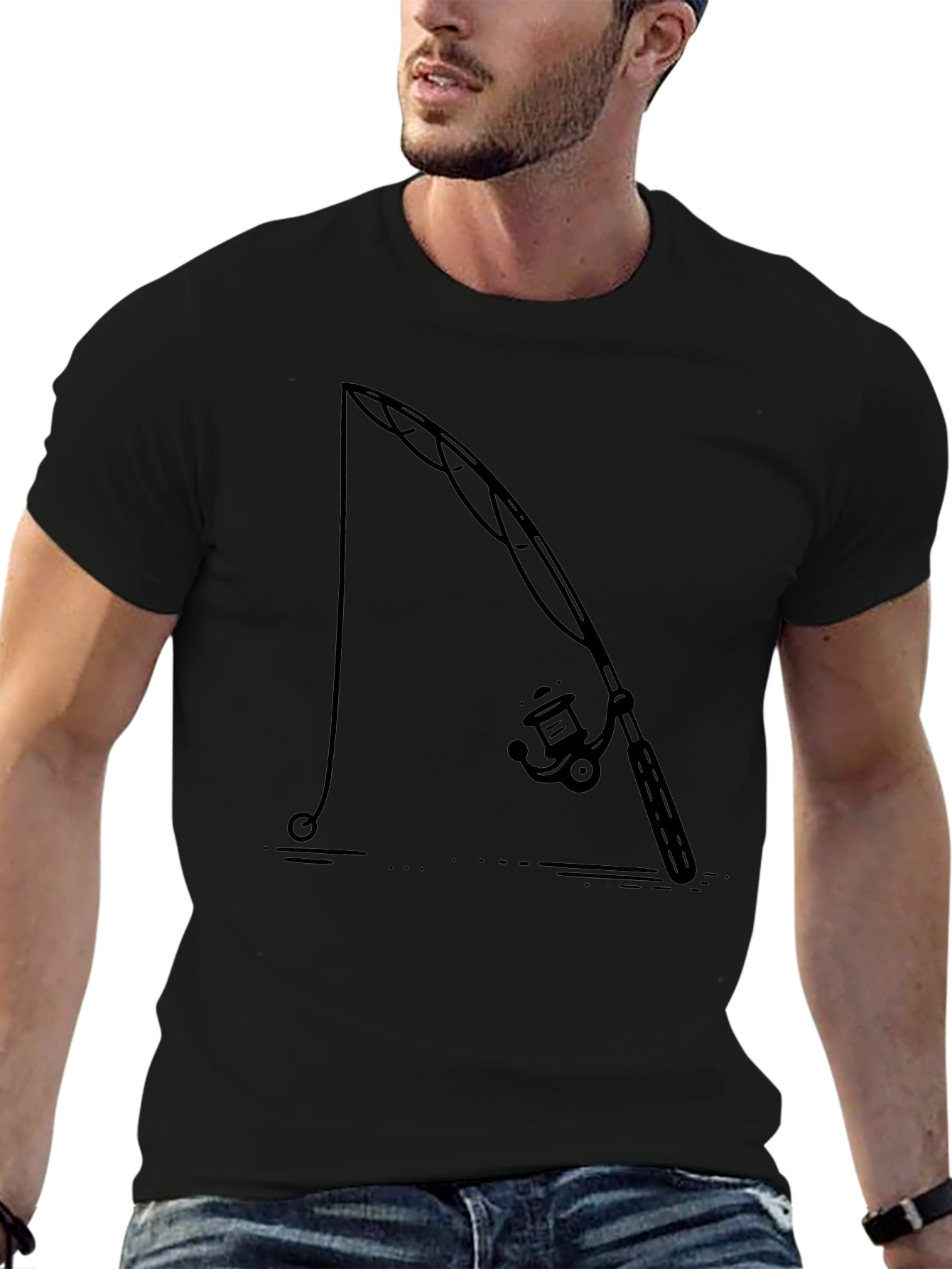 Fishing Rod Graphic Tee - Black Cotton Comfort