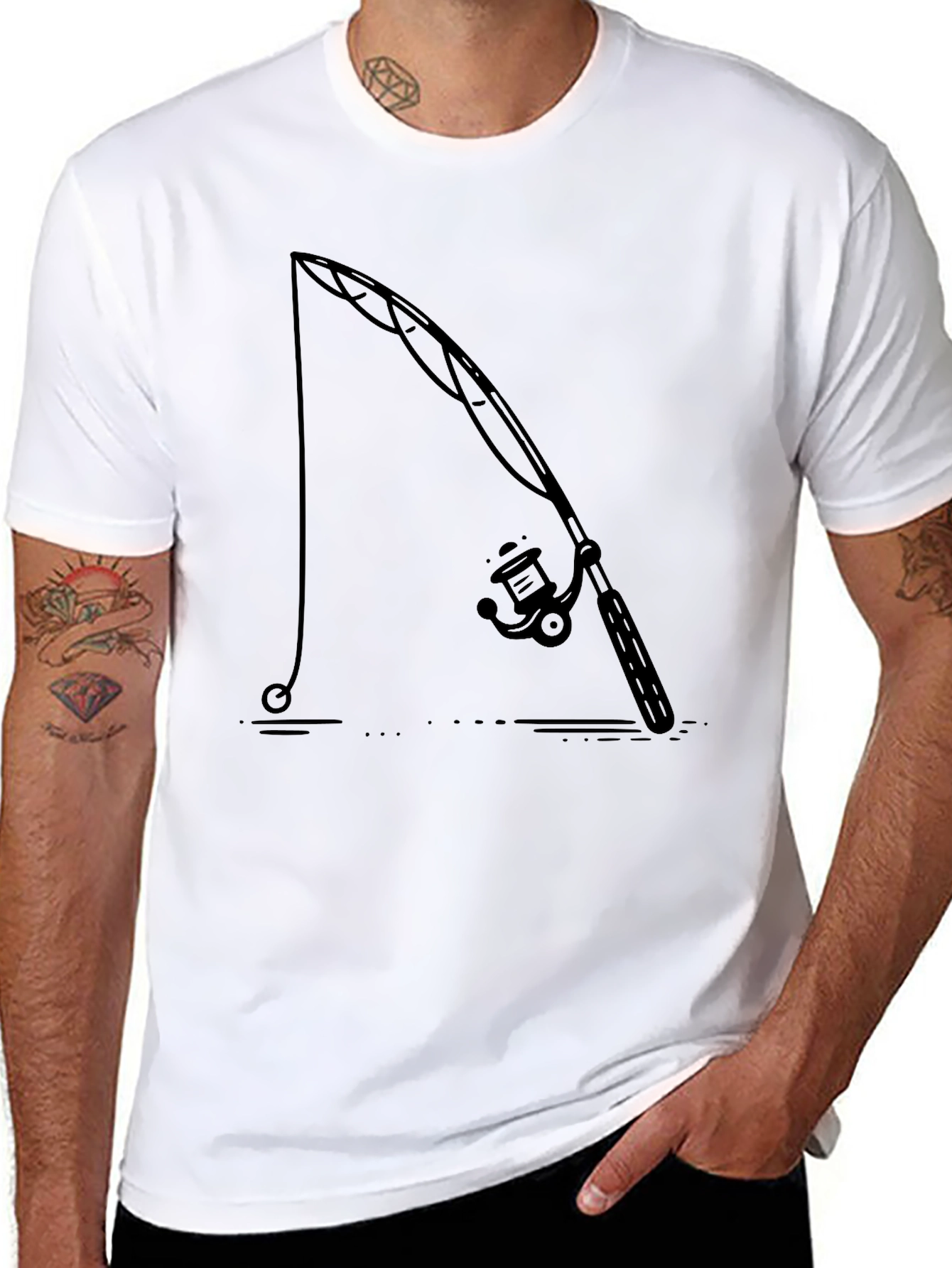 Fishing Rod Graphic Tee - Black Cotton Comfort