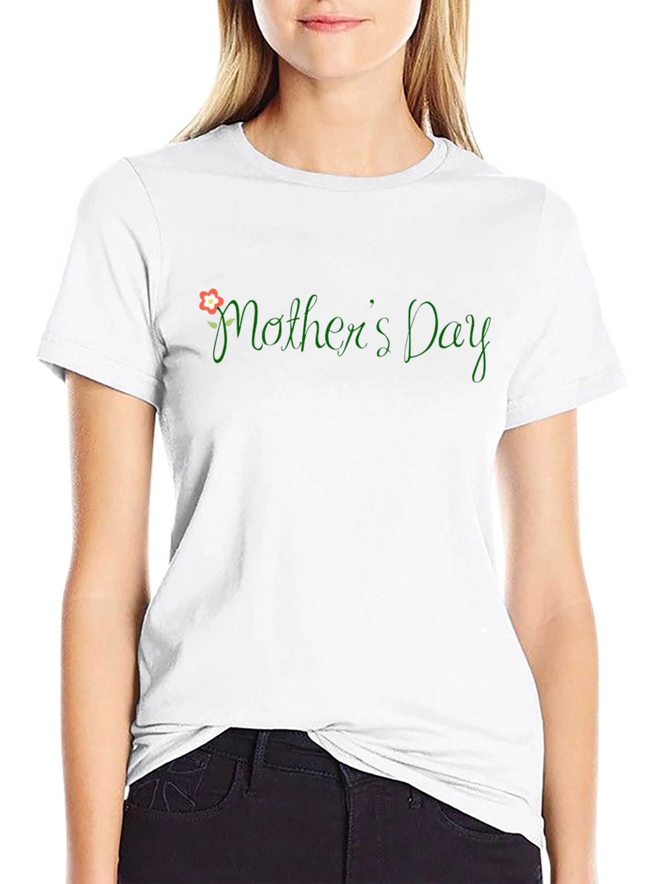 Mothers Day T-Shirt - Floral Green Text Design