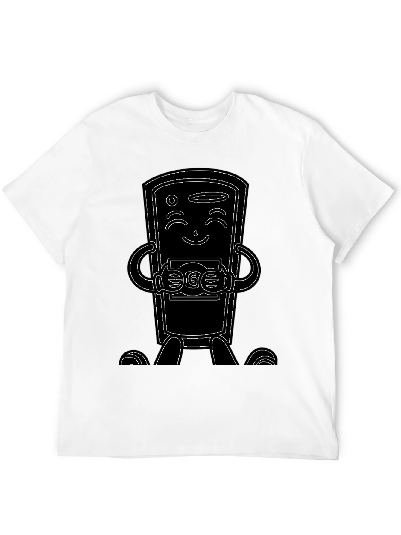 Black T-Shirt with Cartoon Phone Design