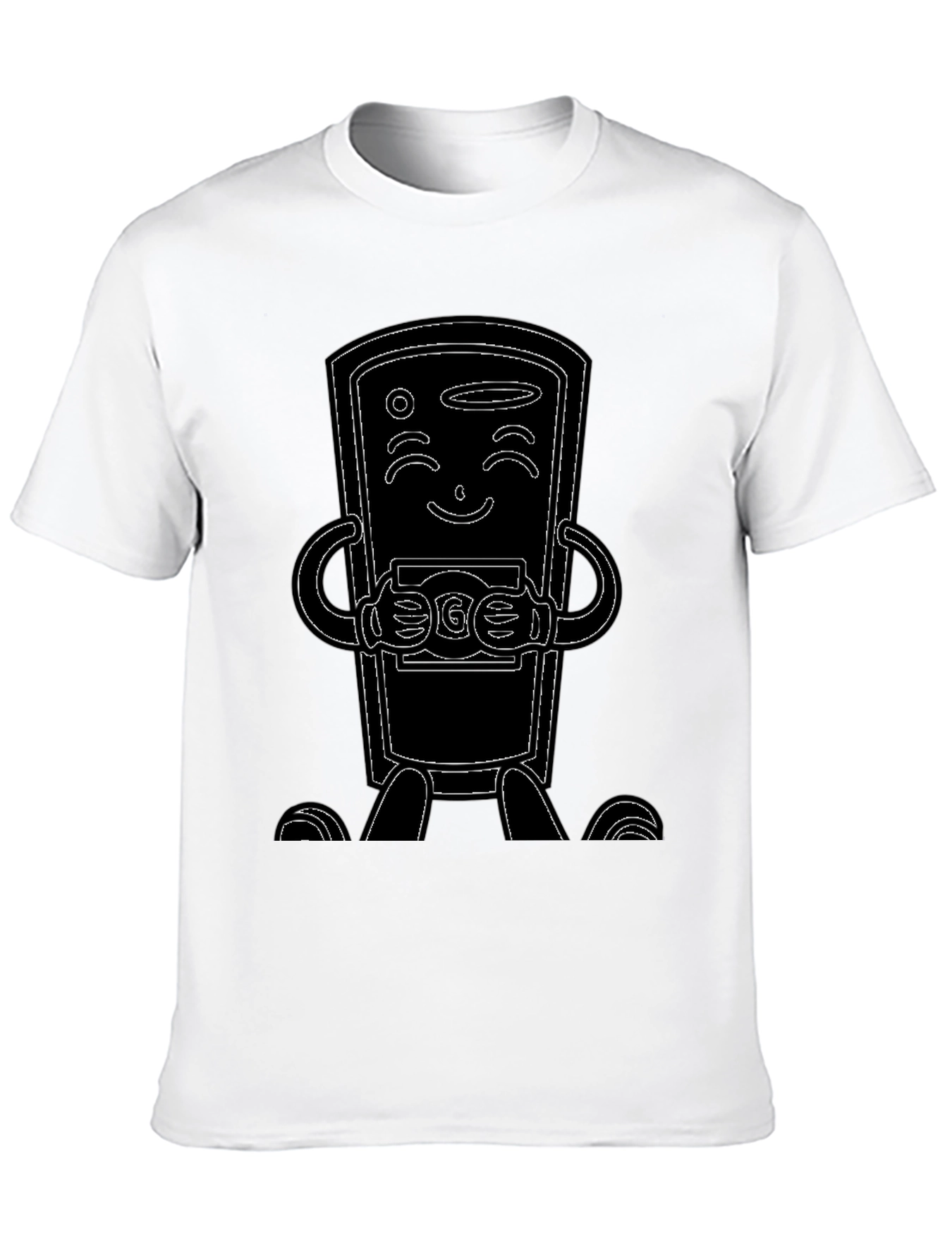 Black T-Shirt with Cartoon Phone Design